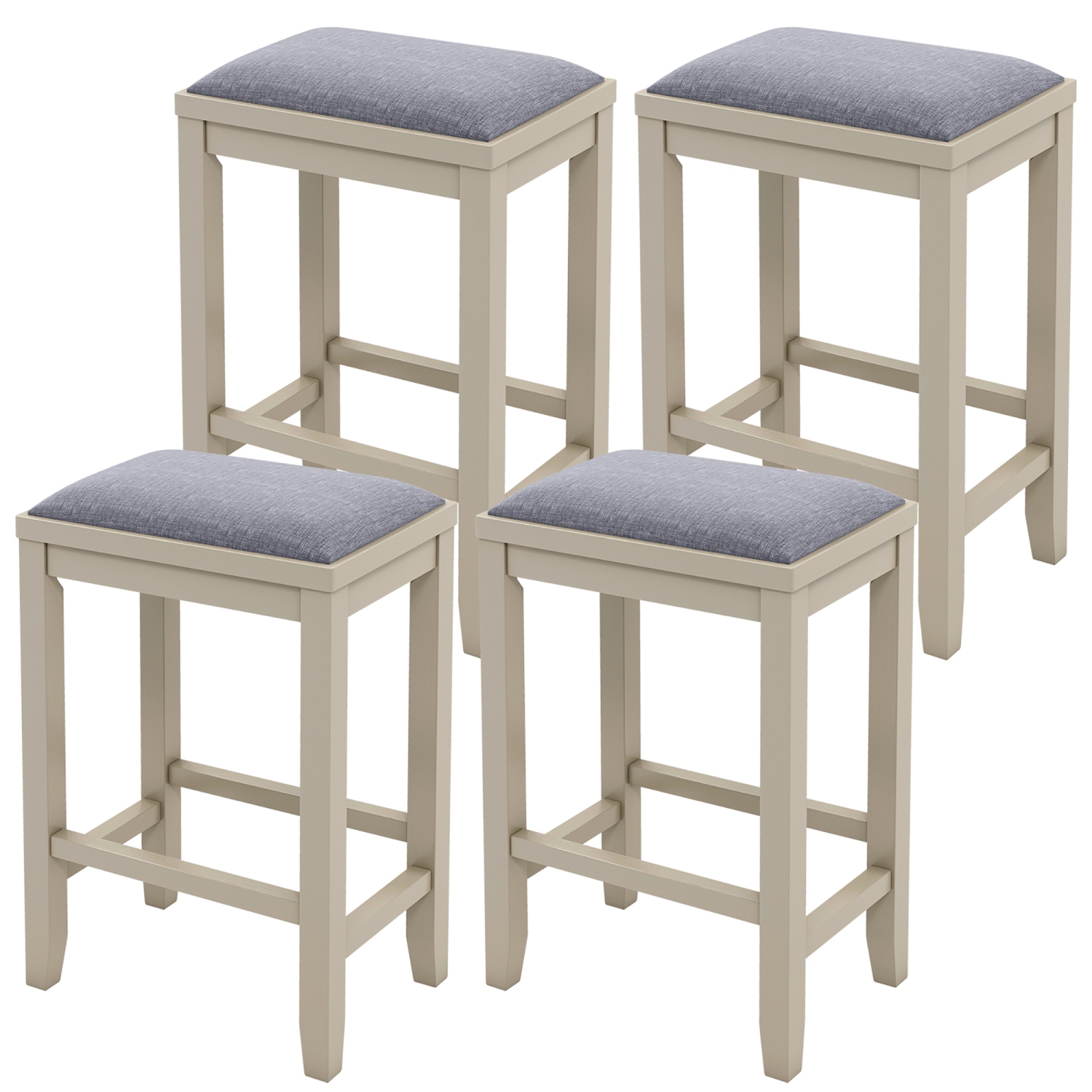 Gymax 4 PCS Upholstered Bar Stools Wooden Counter Height Chairs Dining