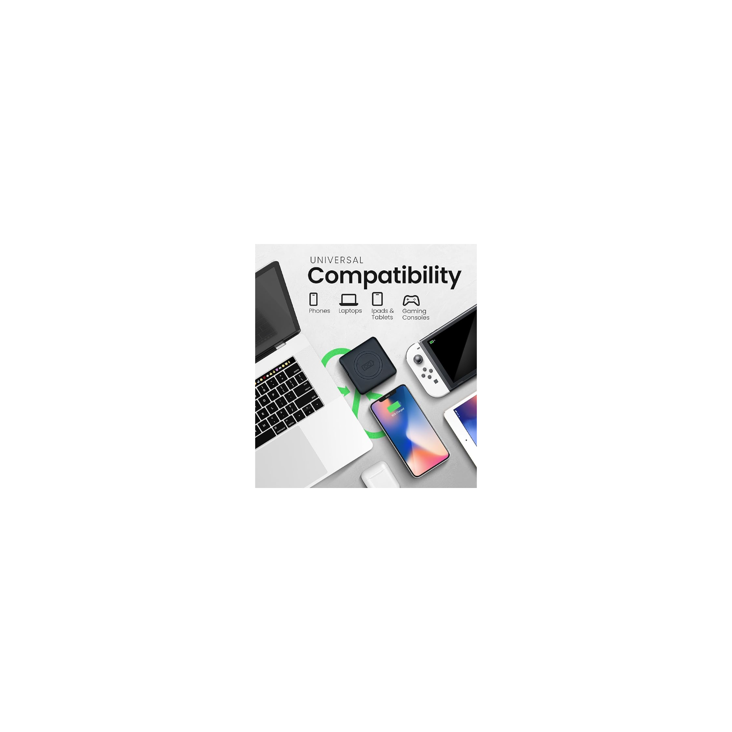 InfinaCore P3 Pandora Portable Power Bank iPhone & Android 3in1 8000mAh FastCharge Wireless Charger - Charger USB C & USB 2.0 Cables - W/Global