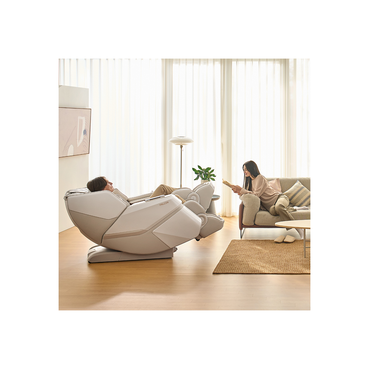 Fauteuil de massage 4 XD de Bodyfriend pour mouvements séparés des jambes et massage des muscles de base - Beige/cuir - EXPÉDITION GRATUITE