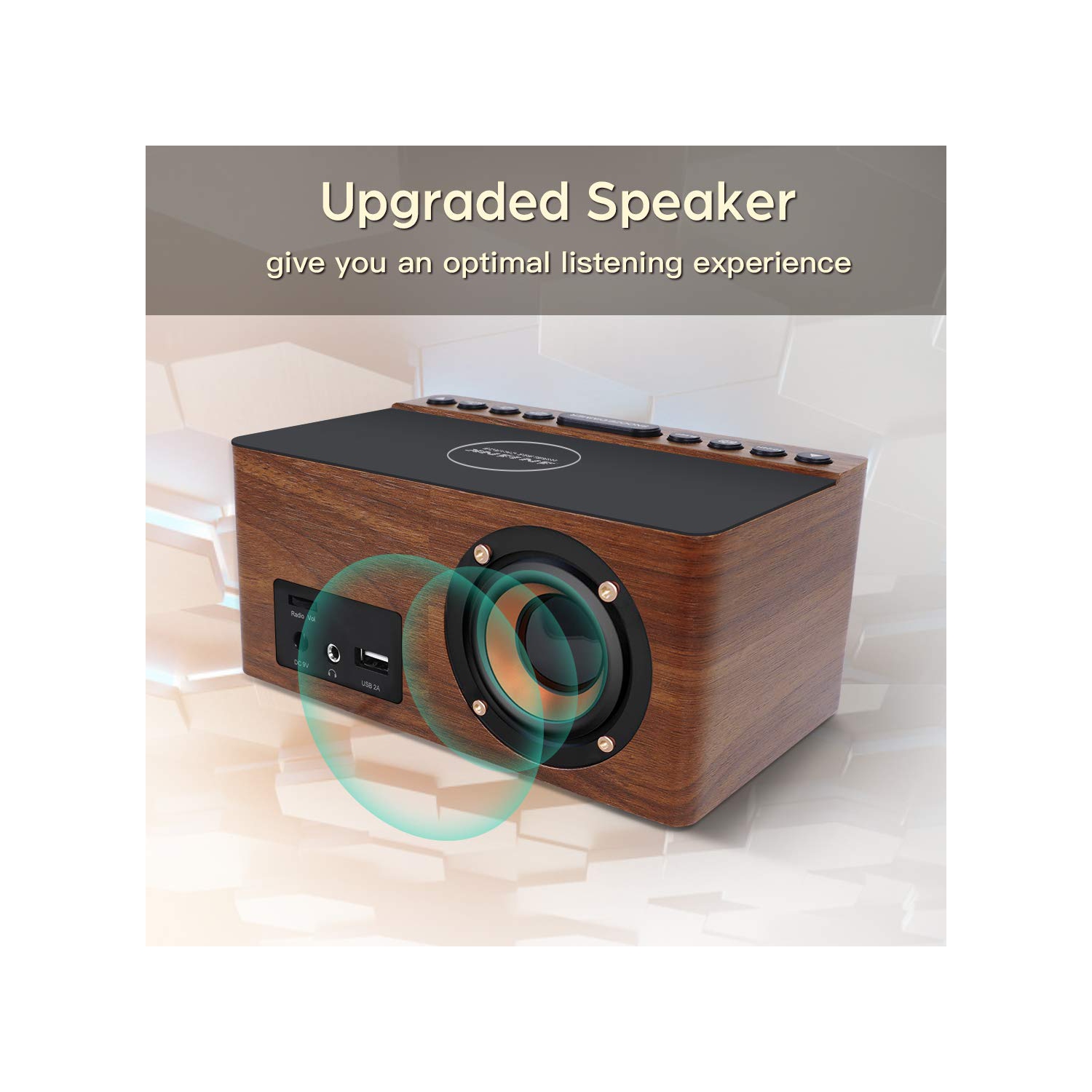 Radio-réveil FM numérique en bois, station de chargement sans fil rapide 10&nbsp;W pour iPhone/Galaxy de Samsung, gradateur à 5 niveaux, port de