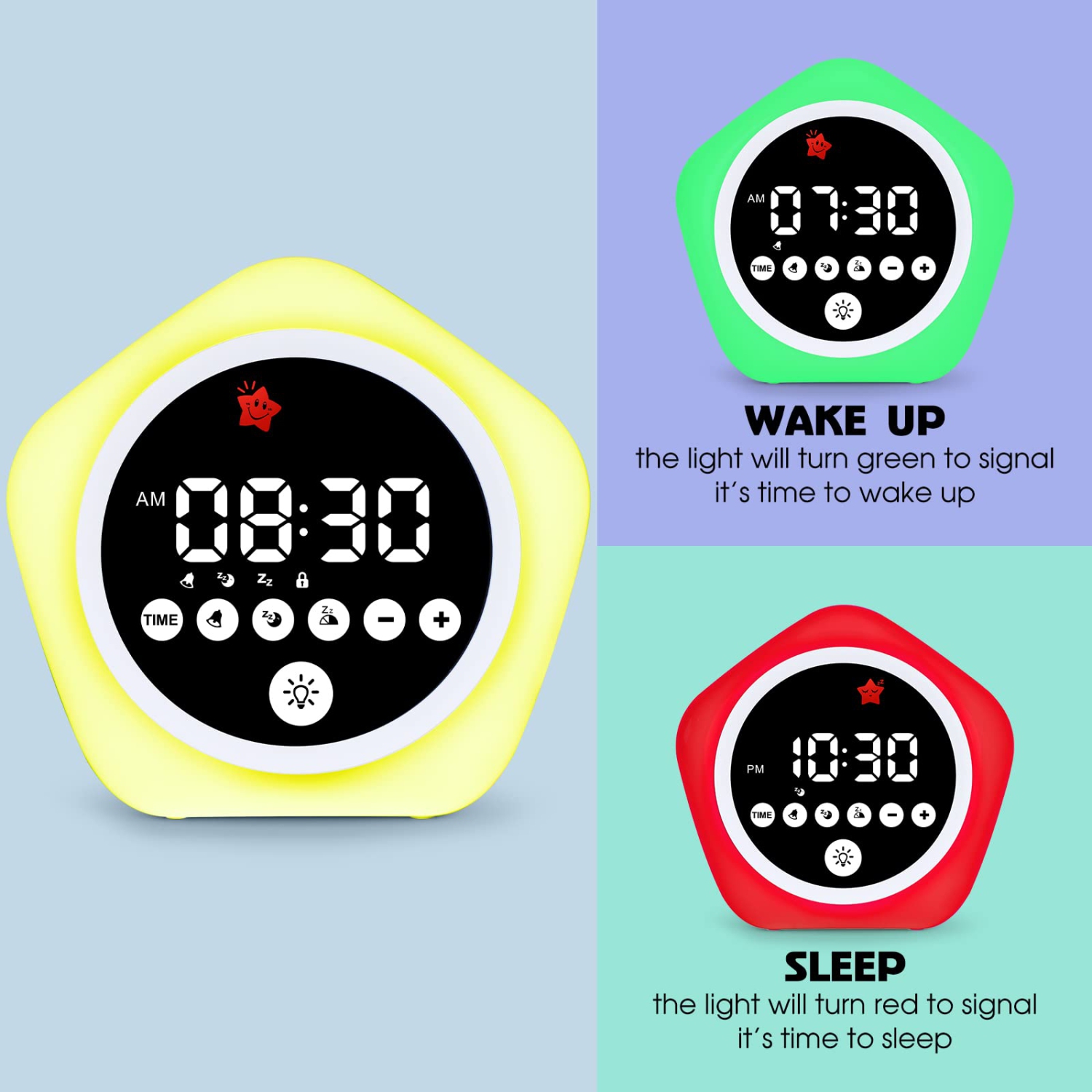 Réveil pour enfants, horloge d'apprentissage du sommeil pour tout-petits avec lumières de nuit, OK pour réveiller l'horloge pour les enfants