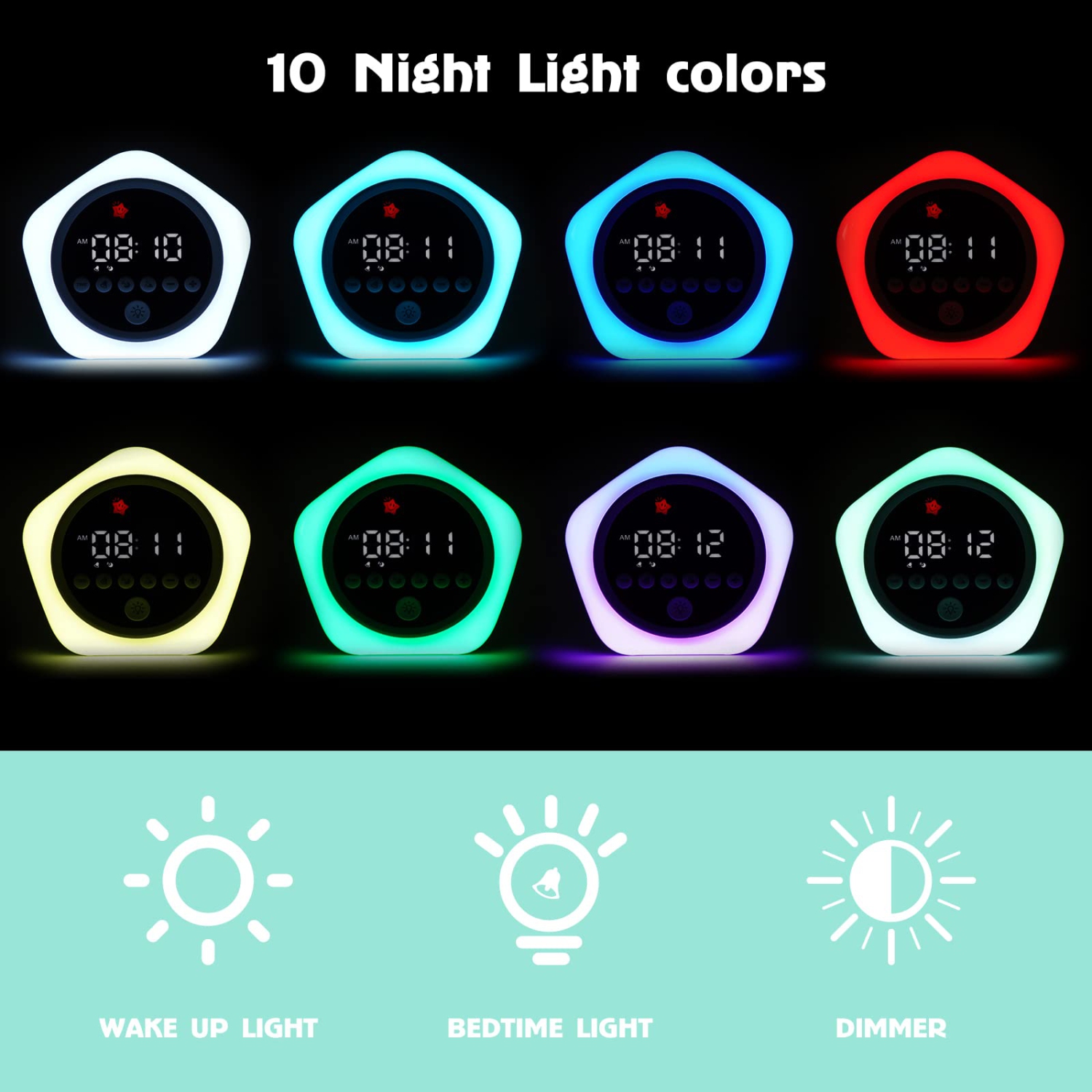 Réveil pour enfants, horloge d'apprentissage du sommeil pour tout-petits avec lumières de nuit, OK pour réveiller l'horloge pour les enfants