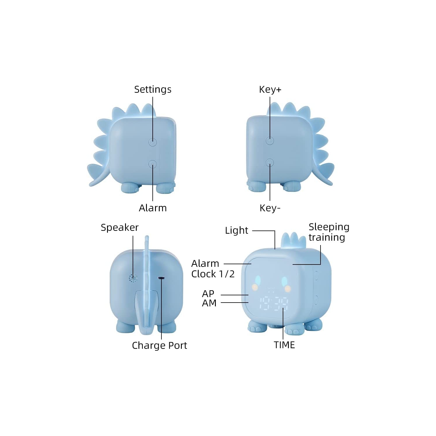 Kids Alarm Clock, Dinosaur Digital Alarm Clock,Cute Bedside Clock for Boys Girls, Snooze Mode/Temperature Display/Countdown Timer/Night Light/Voice