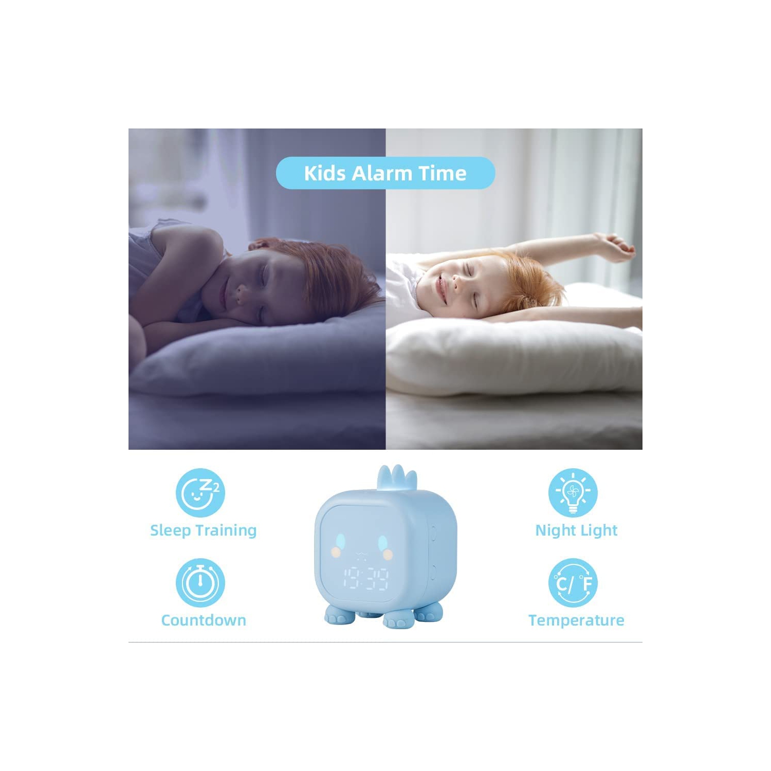 Kids Alarm Clock, Dinosaur Digital Alarm Clock,Cute Bedside Clock for Boys Girls, Snooze Mode/Temperature Display/Countdown Timer/Night Light/Voice