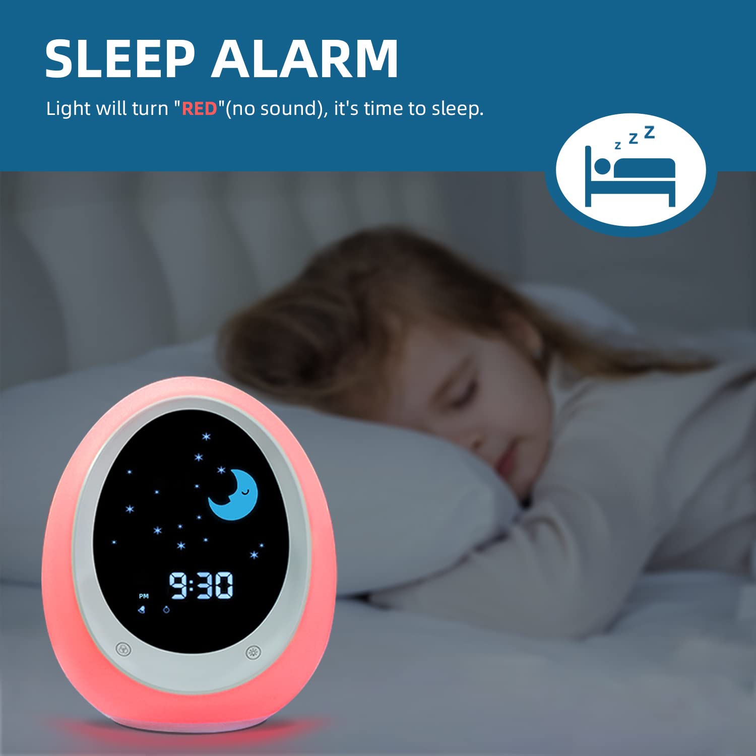 Horloge d'apprentissage pour tout-petits, réveil avec appareil sonore pour le sommeil, veilleuses, rappel d'alarme et minuterie, horloge pour réveil