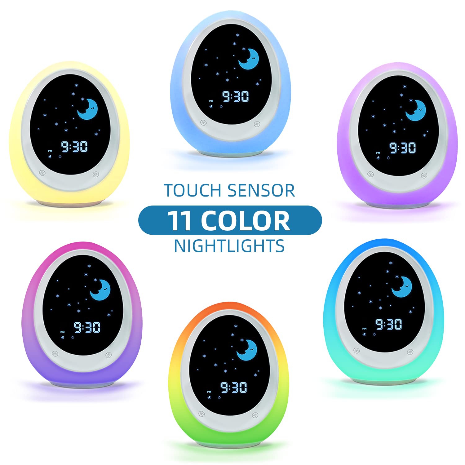 Horloge d'apprentissage pour tout-petits, réveil avec appareil sonore pour le sommeil, veilleuses, rappel d'alarme et minuterie, horloge pour réveil