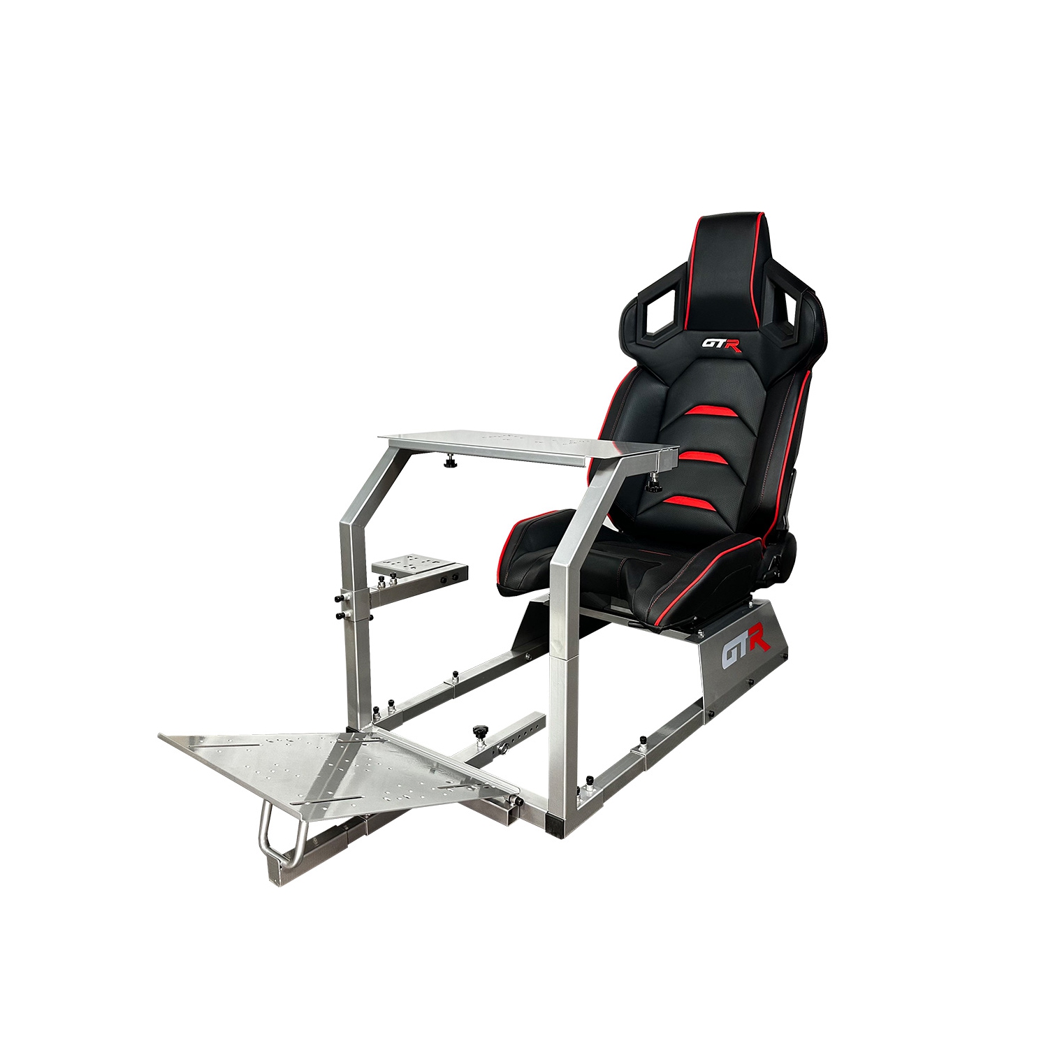 GTR Simulator GTA Model (Silver) Racing Simulator Cockpit with Black/Red Adjustable Leatherette Pista Seat