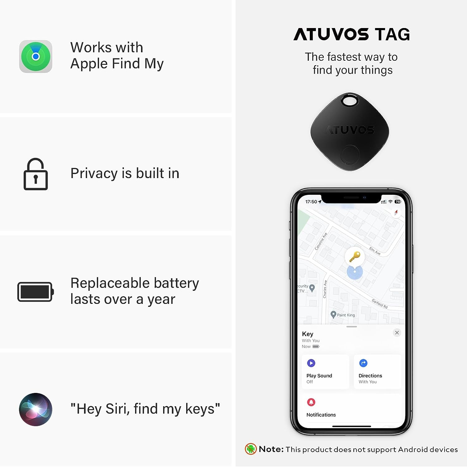 ATUVOS Smart Bluetooth Tracker Tag 1 Pack, Key Finder Works with Apple Find My, Android NOT Supported. Item Locator for Luggage, Suitcase, Wallets,