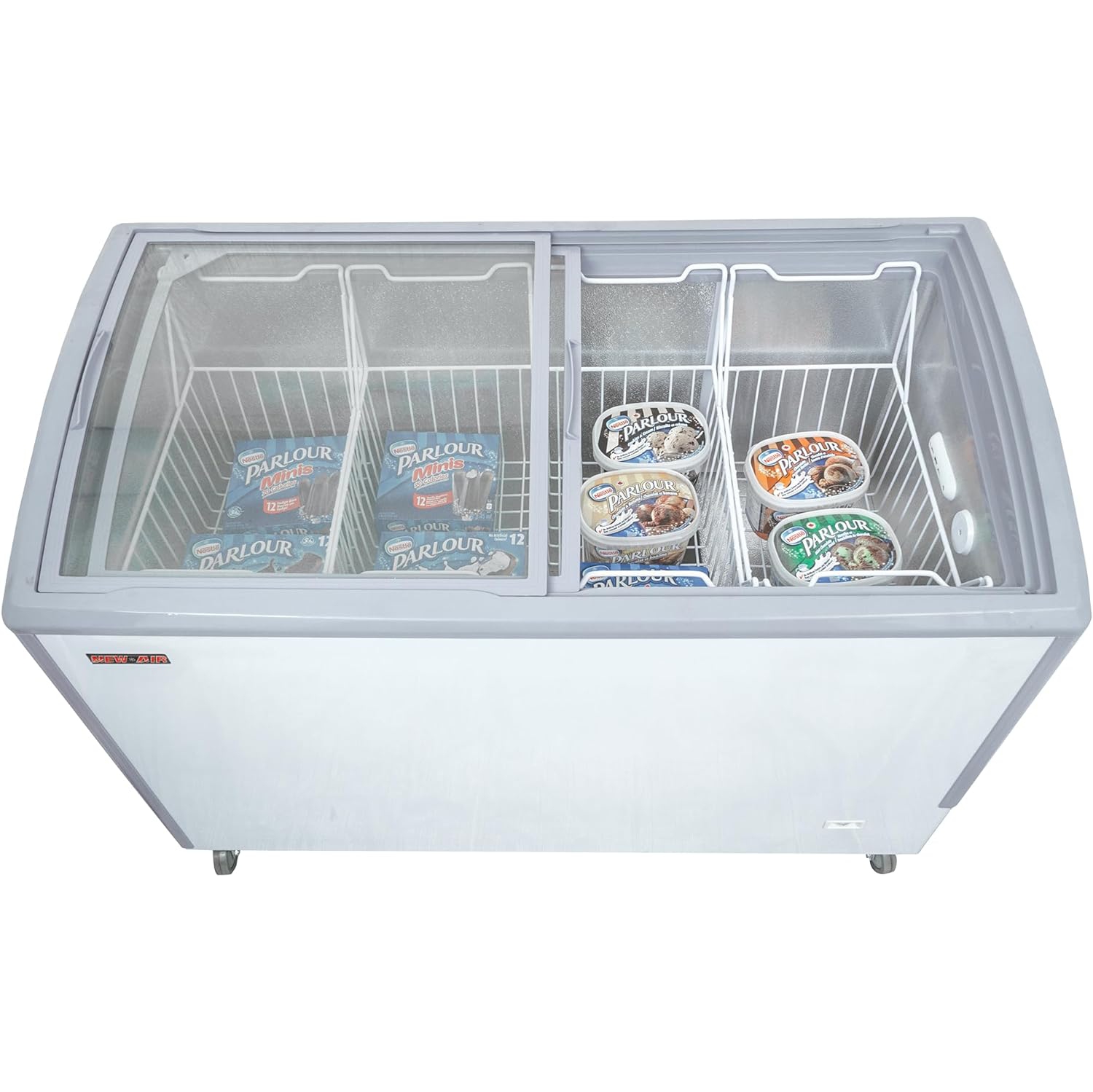 New Air Commercial 49" 11.5 Cu. Ft. Curved Glass Ice Cream Freezer - White/Grey