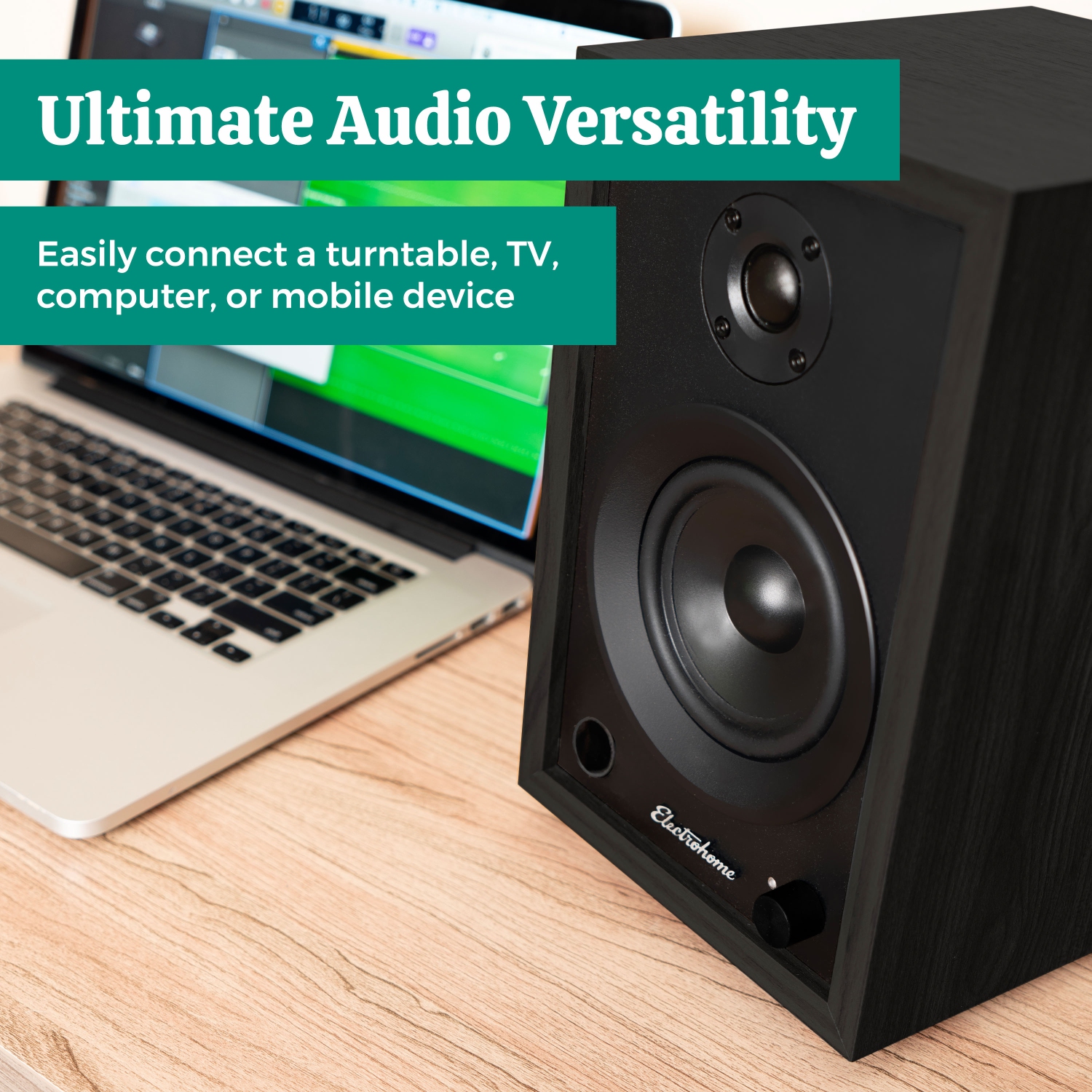 Electrohome McKinley 2.0 Stereo Powered Bookshelf Speakers with Built-in Amplifier, 4" Drivers, Bluetooth 5, RCA/Aux