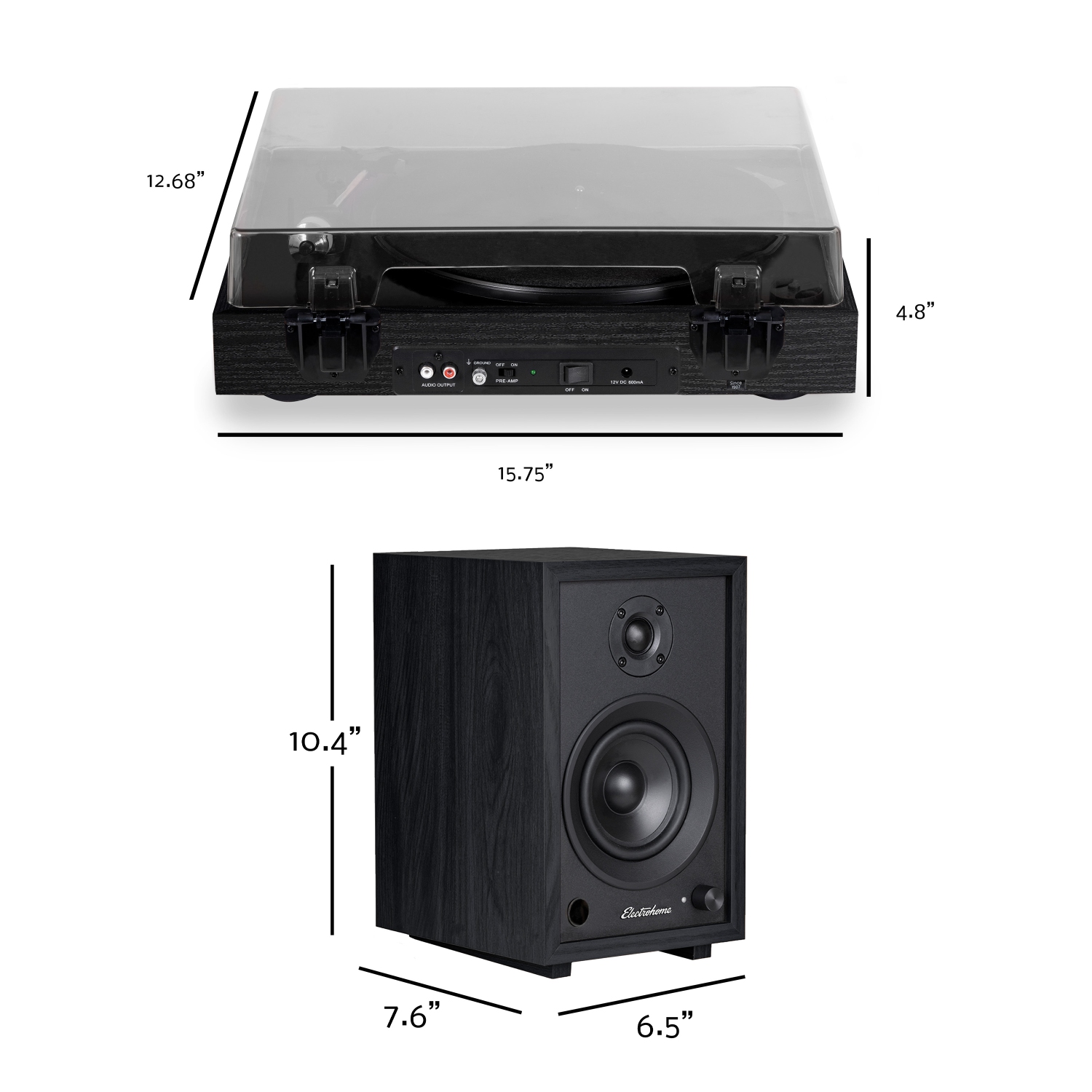 Electrohome Montrose Record Player Stereo System with 4" Bluetooth Powered Bookshelf Speakers, Belt-Drive Turntable
