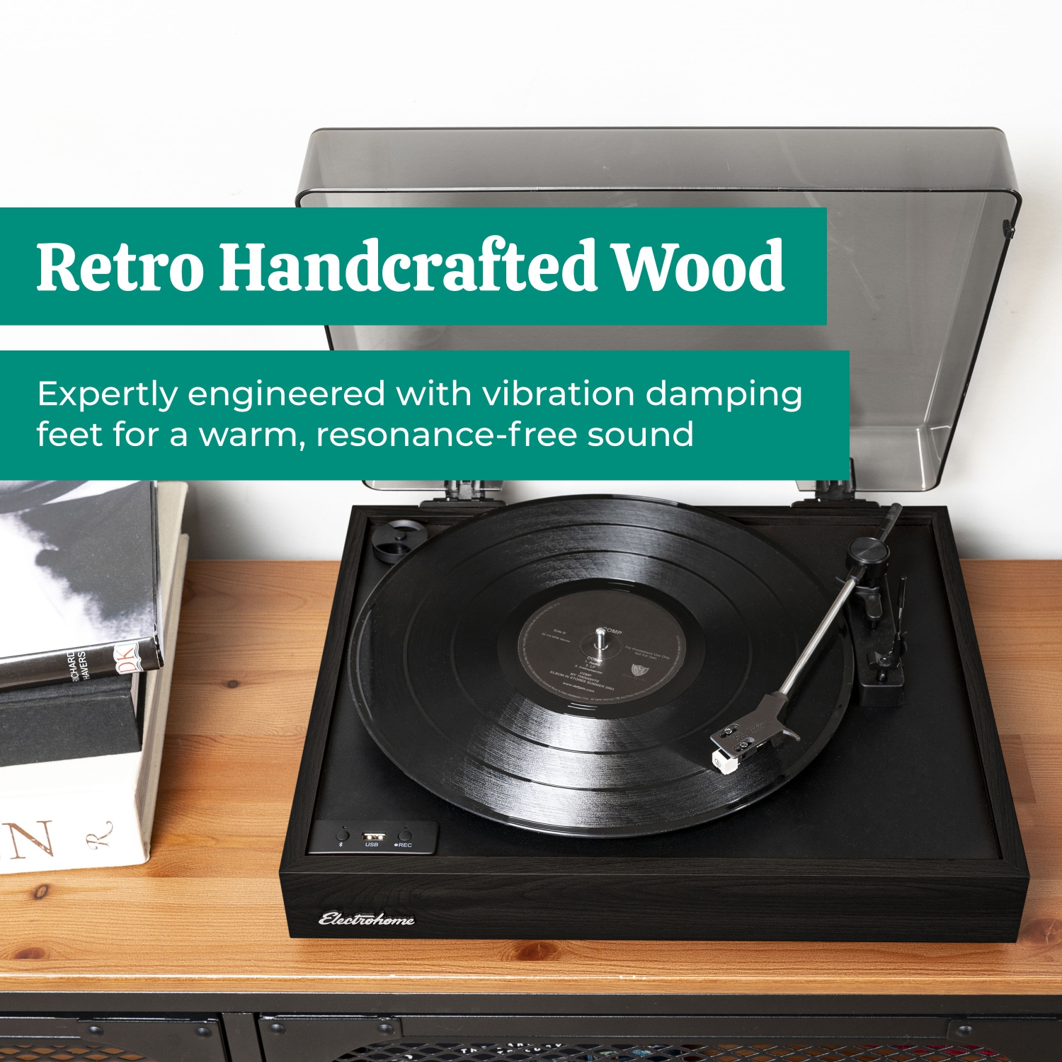 Electrohome Montrose Record Player Stereo System with 4" Bluetooth Powered Bookshelf Speakers, Vinyl-to-MP3 Recording