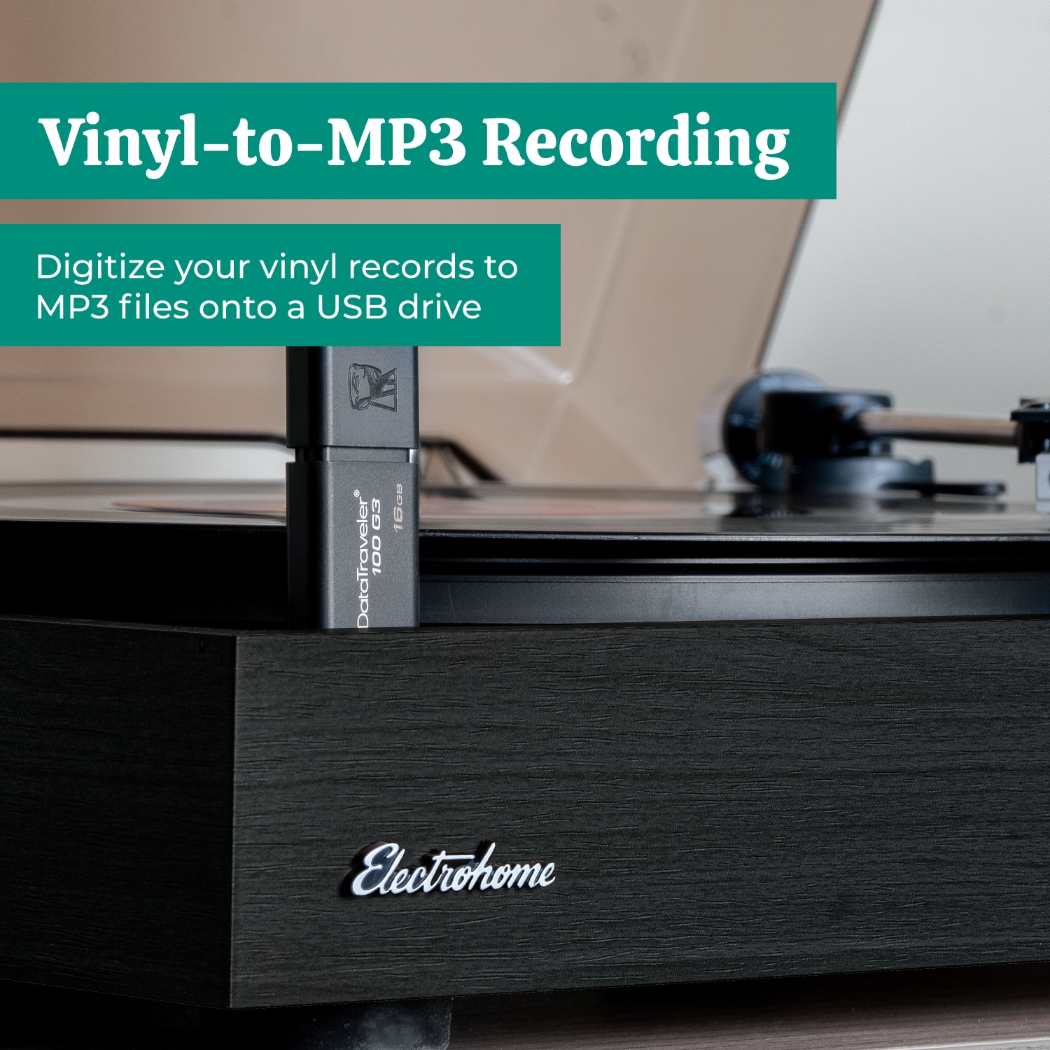 Electrohome Montrose Record Player Stereo System with 4" Bluetooth Powered Bookshelf Speakers, Vinyl-to-MP3 Recording