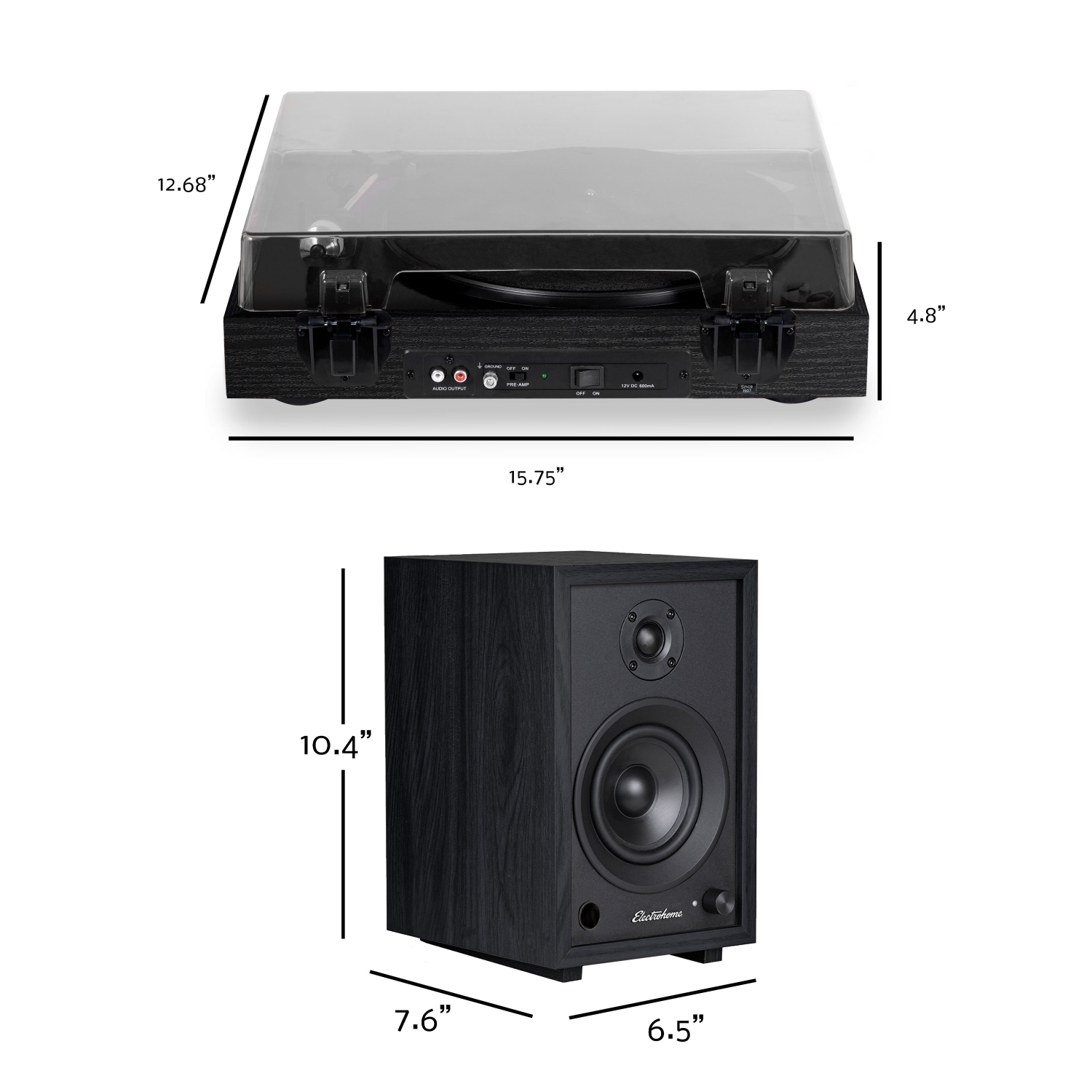 Electrohome Montrose Record Player Stereo System with 4" Bluetooth Powered Bookshelf Speakers, Vinyl-to-MP3 Recording