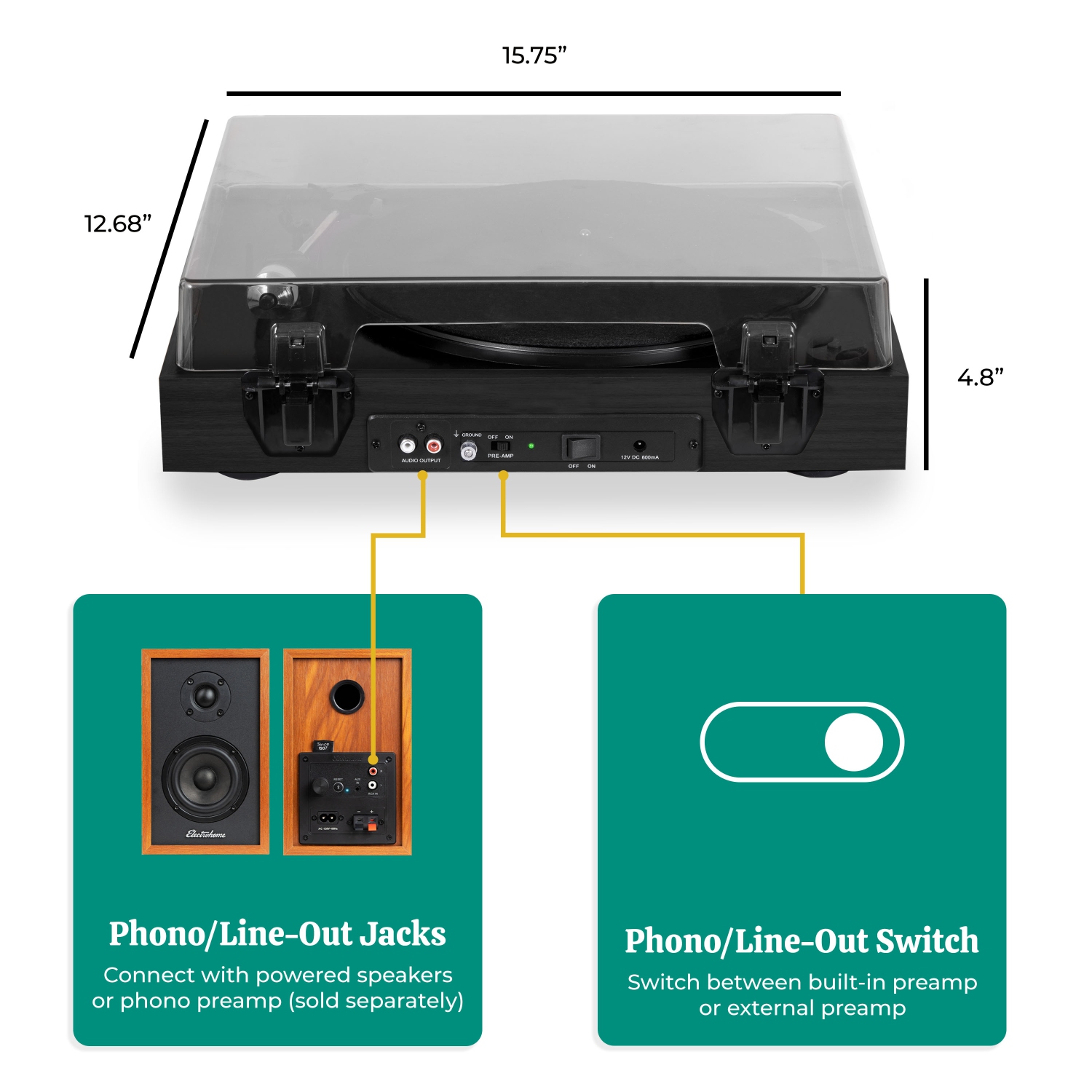 Tourne-disque en vinyle Montrose d'Electrohome, tourne-disque à entraînement par courroie, tête de lecture Audio-Technica, préamplificateur intégré,