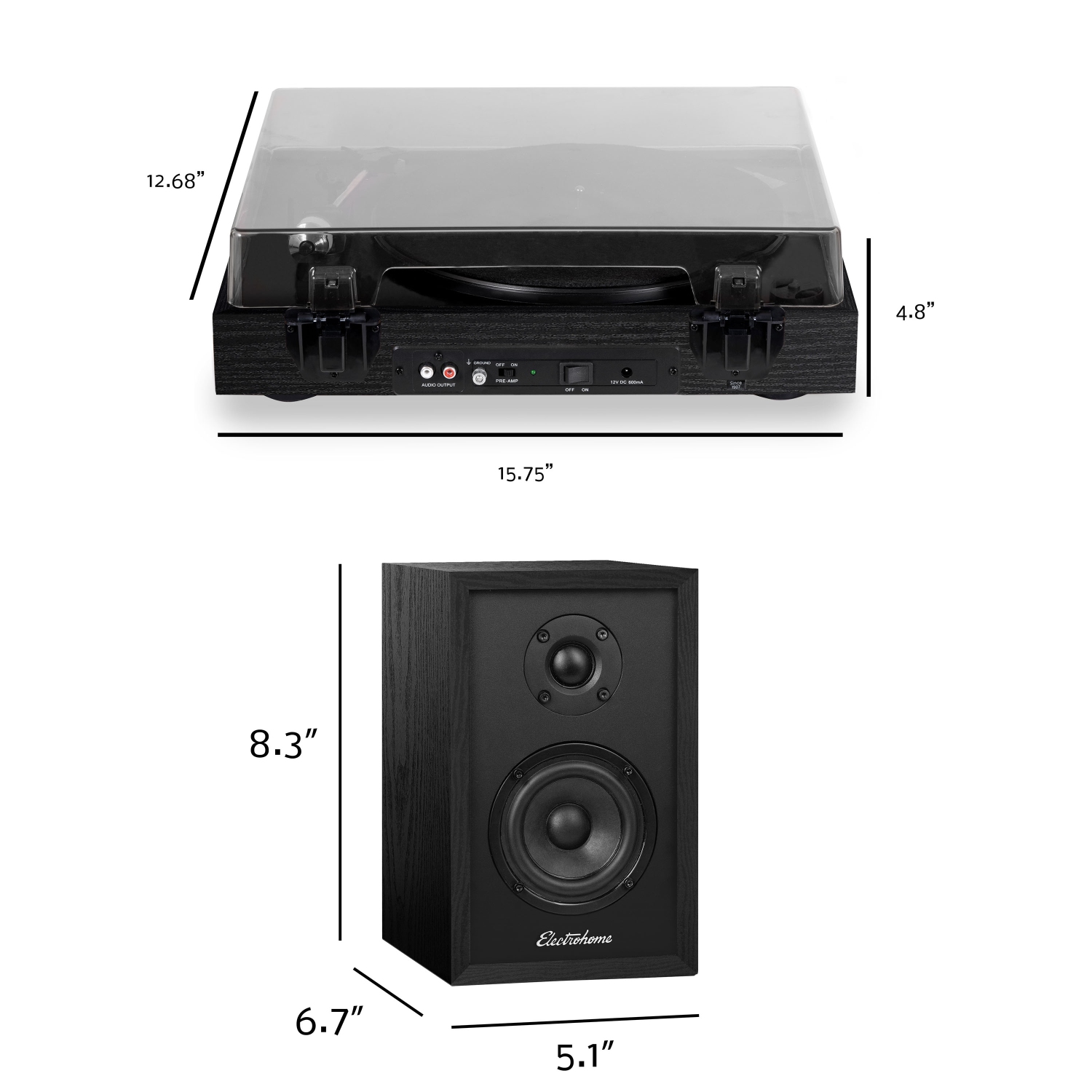 Electrohome Montrose Wireless Vinyl Record Player with Berkeley, Powered Bluetooth Bookshelf Speakers, Black