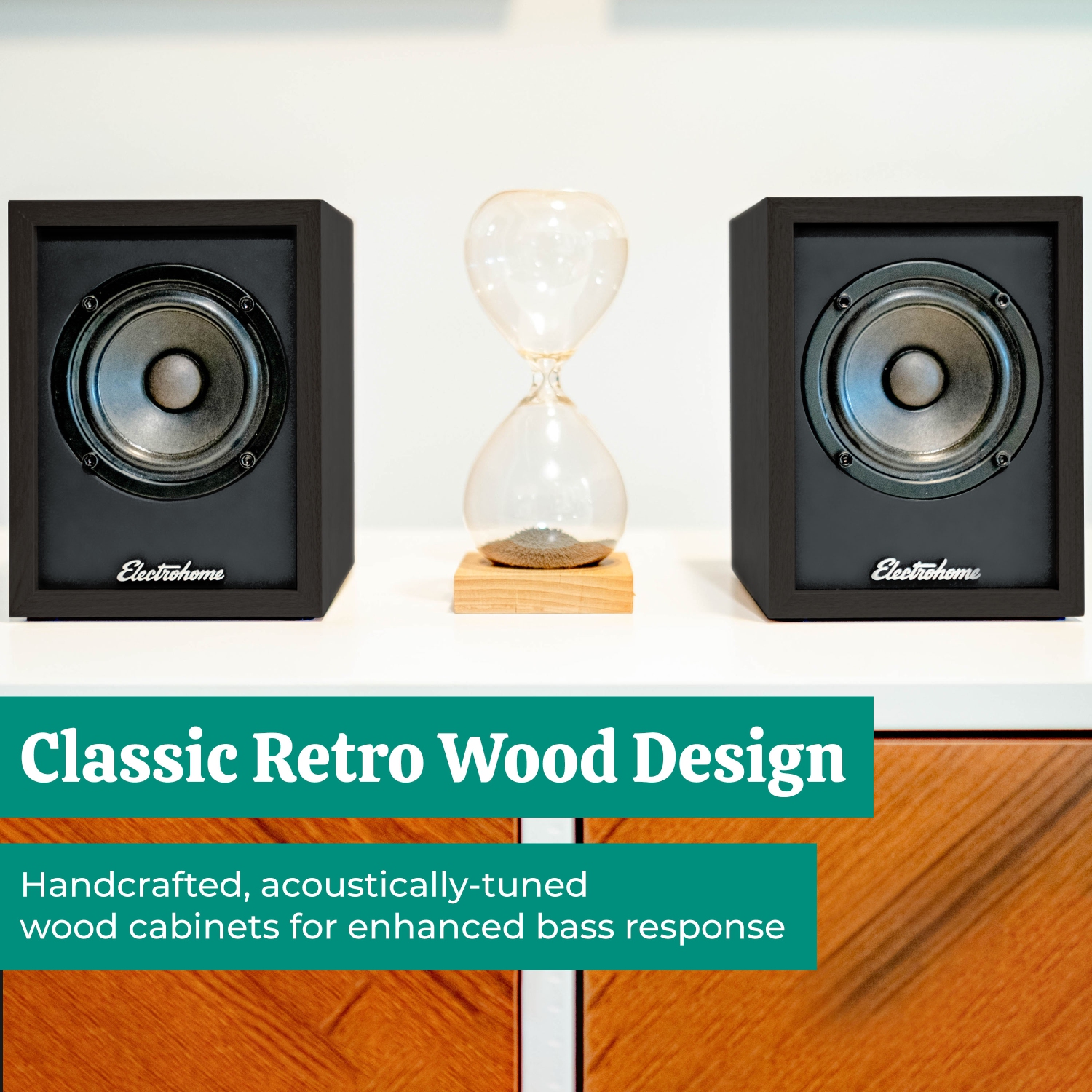 Lecteur de disques en vinyle Montrose d'Electrohome avec haut-parleurs d'étagère Bluetooth alimentés Huntley pour un son naturel chaleureux noir