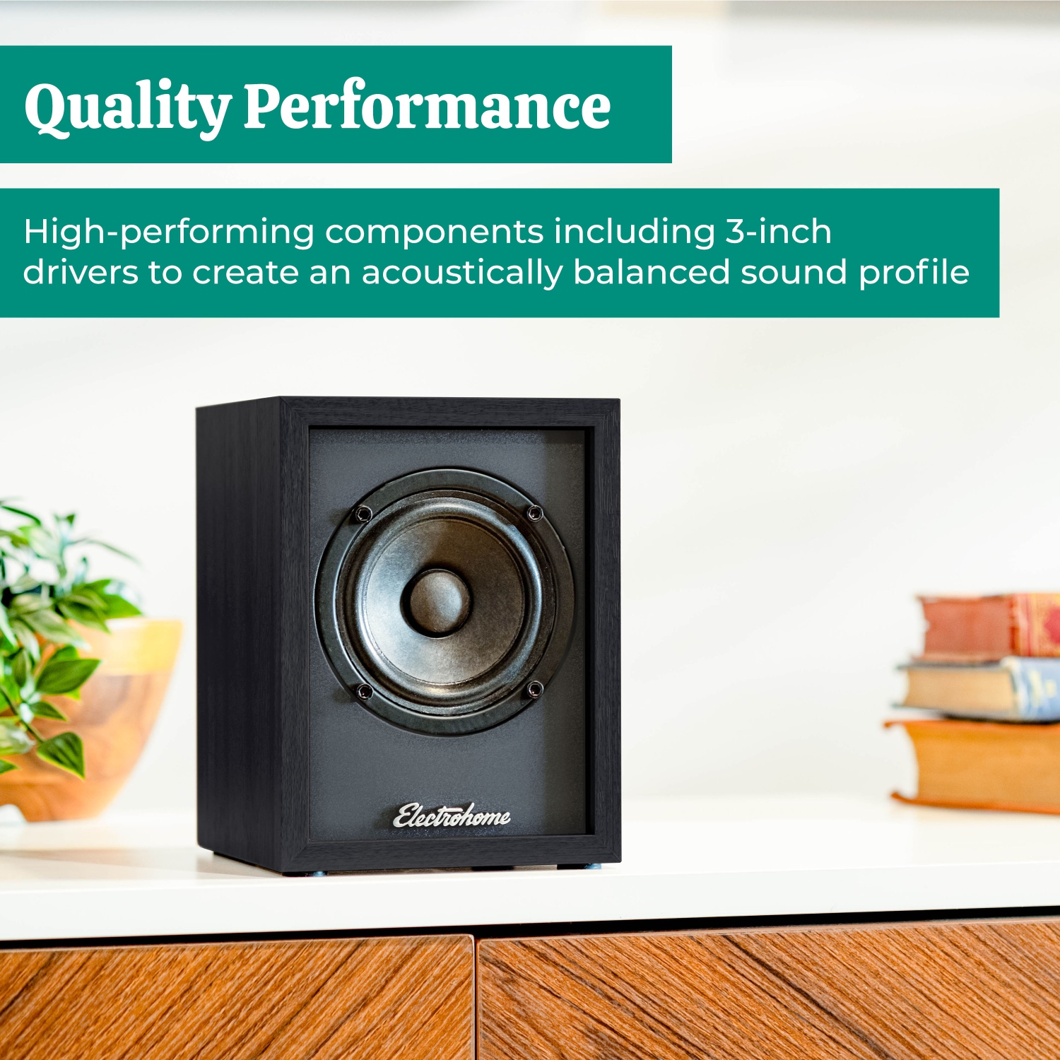 Lecteur de disques en vinyle Montrose d'Electrohome avec haut-parleurs d'étagère Bluetooth alimentés Huntley pour un son naturel chaleureux noir