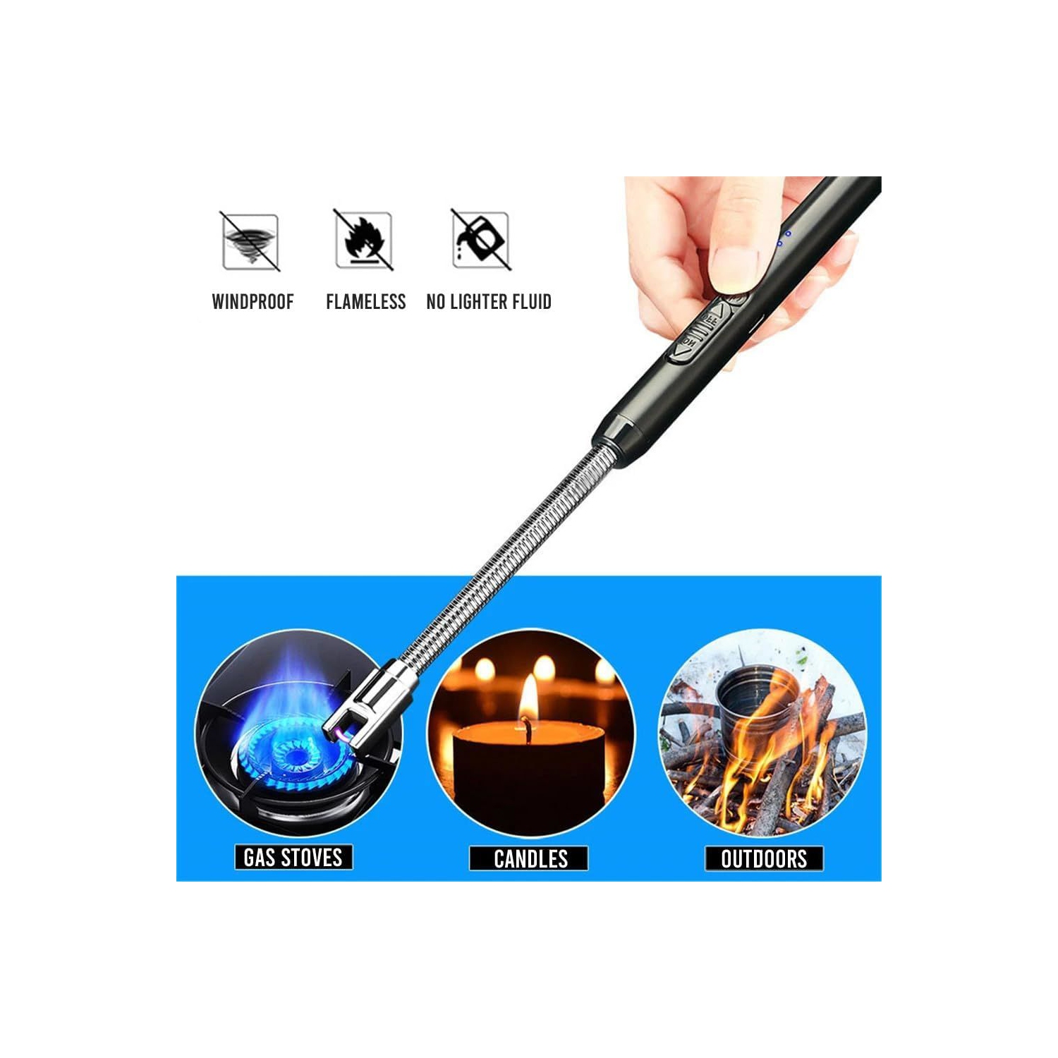 Allume-chandelle électrique rechargeable USB et résistant au vent d'axGear, BBQ, long cou arqué