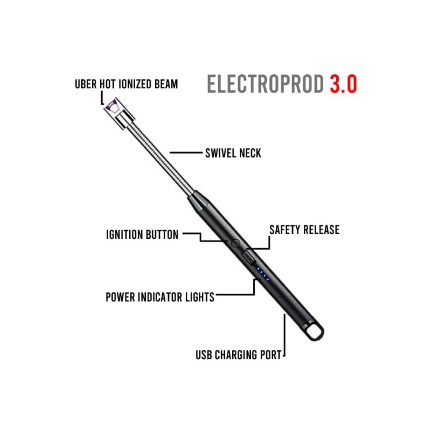Allume-chandelle électrique rechargeable USB et résistant au vent d'axGear, BBQ, long cou arqué