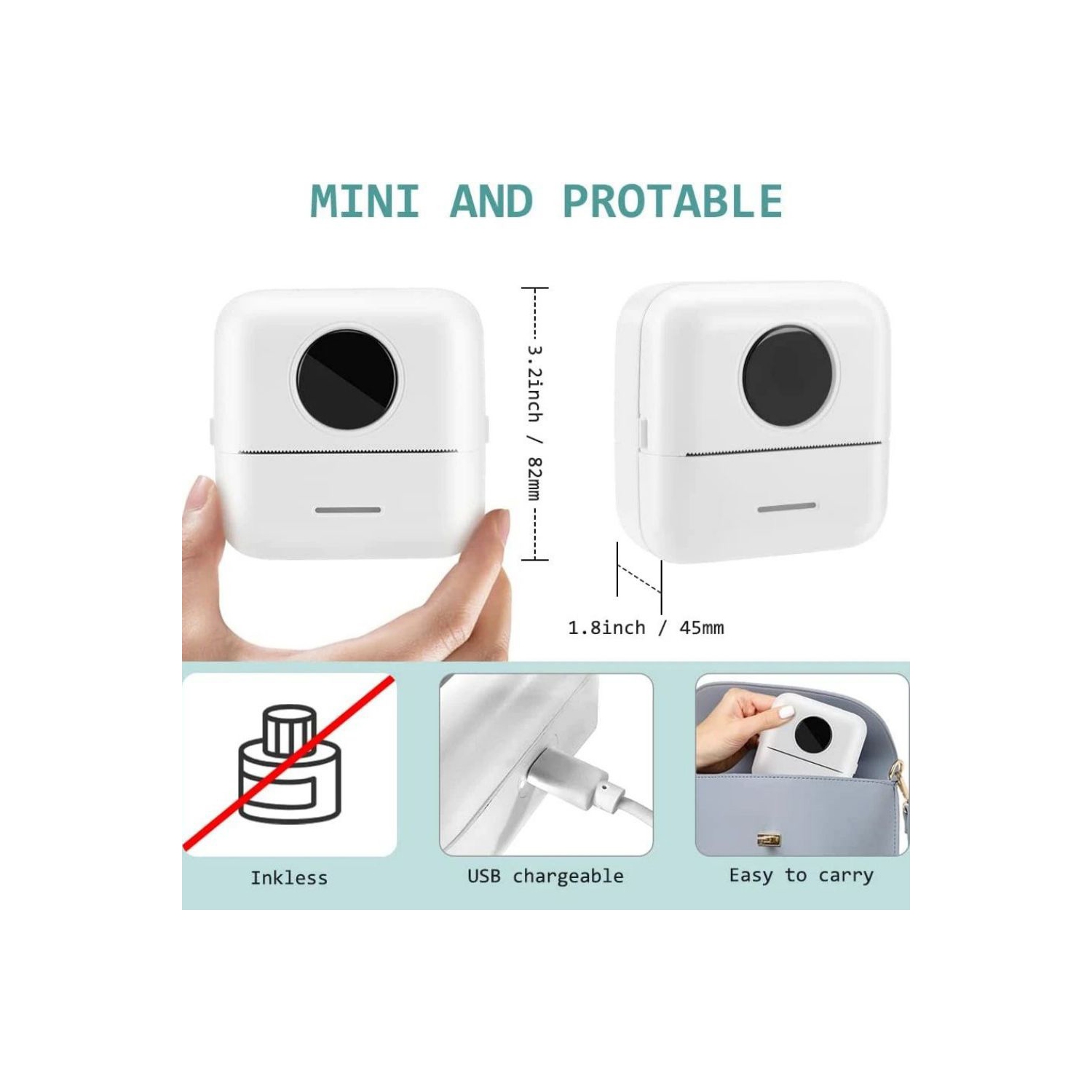 Mini-imprimante photo sans fil Bluetooth portative de poche d'axGear à impression sans disque