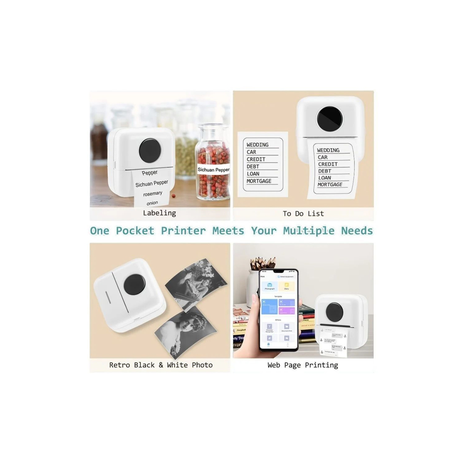 Mini-imprimante photo sans fil Bluetooth portative de poche d'axGear à impression sans disque