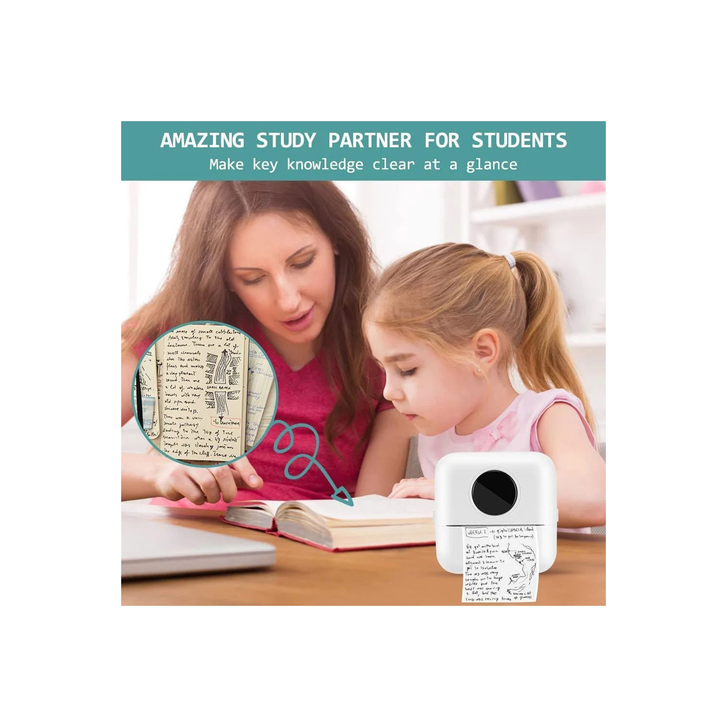 Mini-imprimante photo sans fil Bluetooth portative de poche d'axGear à impression sans disque