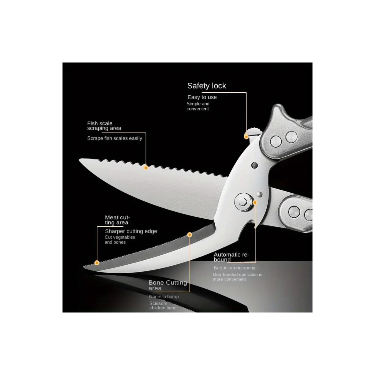 Ciseaux de cuisine robustes ciseaux de cuisine à coupe multifonction en acier inoxydable ultra-nette d'axGear