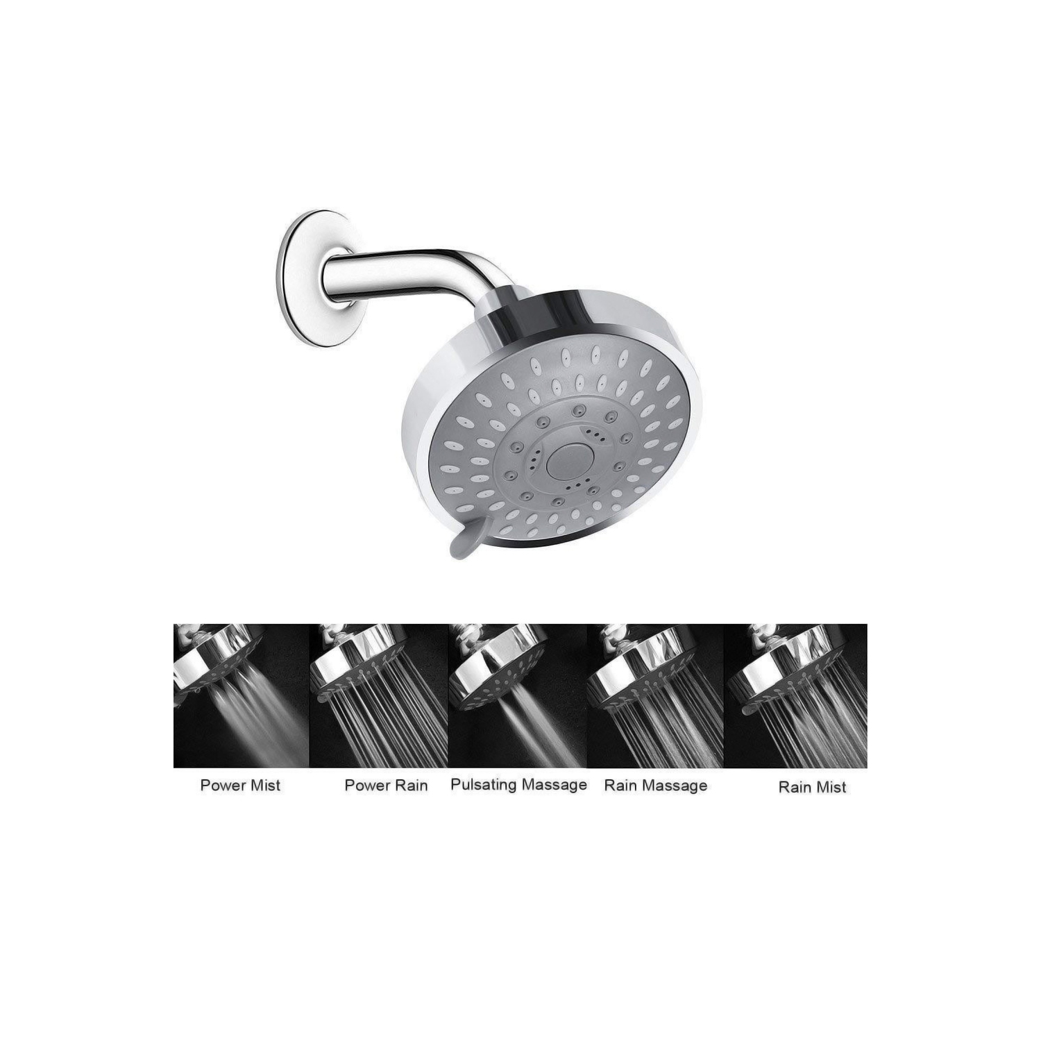 Pomme de douche haute pression de 4 po d'axGear avec joint à rotule pivotant à 5 réglages, fini chromé