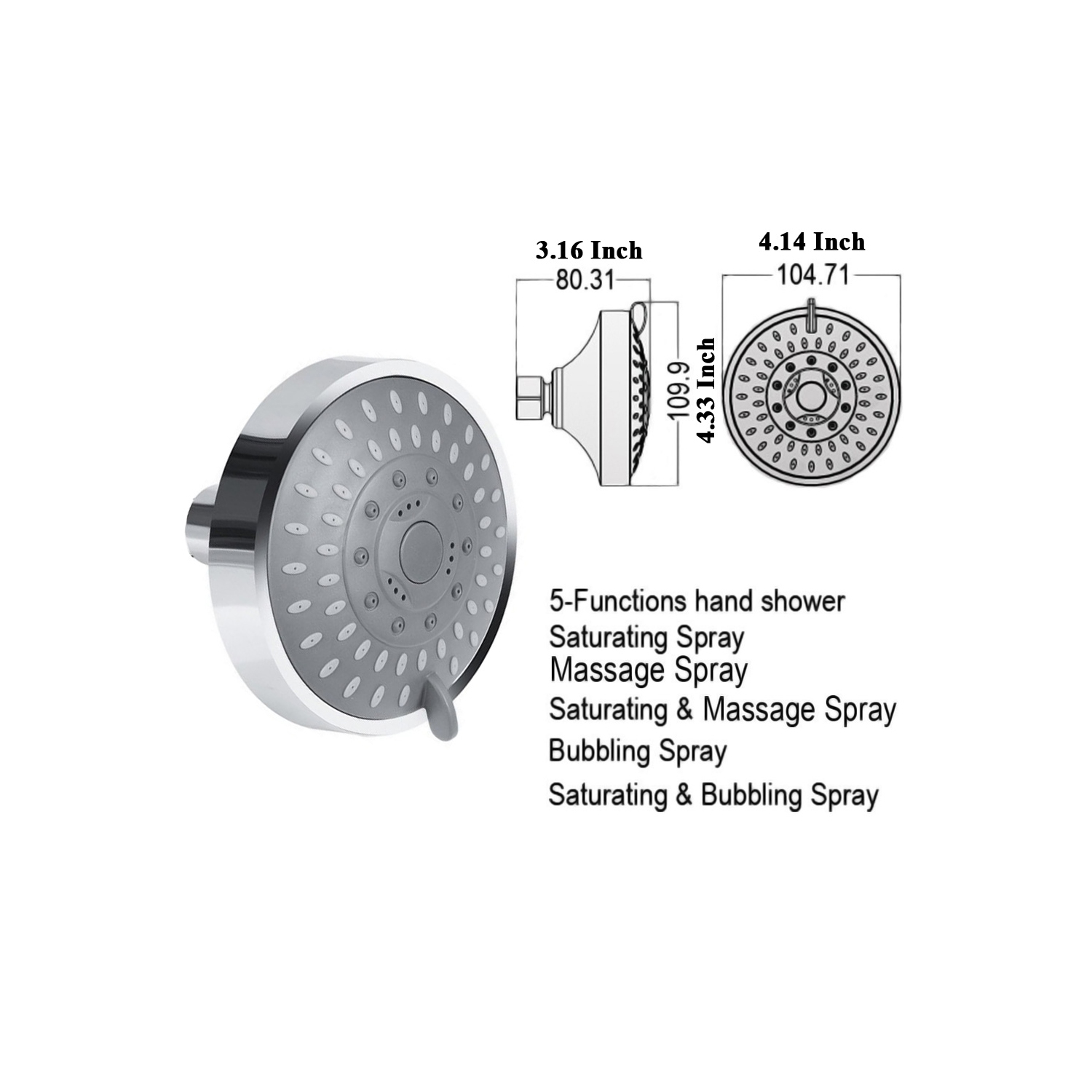 Pomme de douche haute pression de 4 po d'axGear avec joint à rotule pivotant à 5 réglages, fini chromé