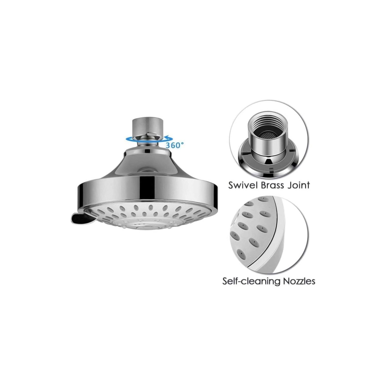 Pomme de douche haute pression de 4 po d'axGear avec joint à rotule pivotant à 5 réglages, fini chromé