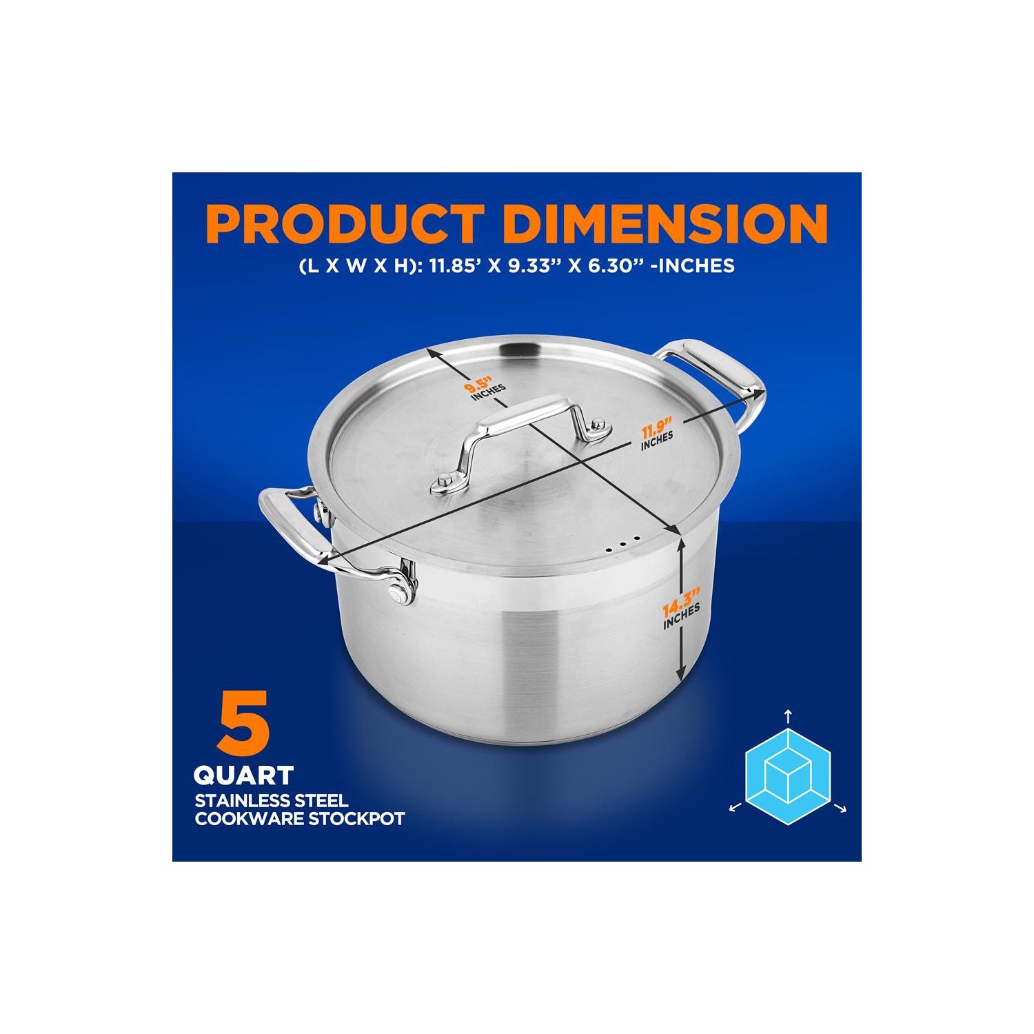 Stainless Steel Cookware Stock Pot - 5 Quart, Heavy Duty Induction Pot, Soup Pot With Stainless Steel Lid