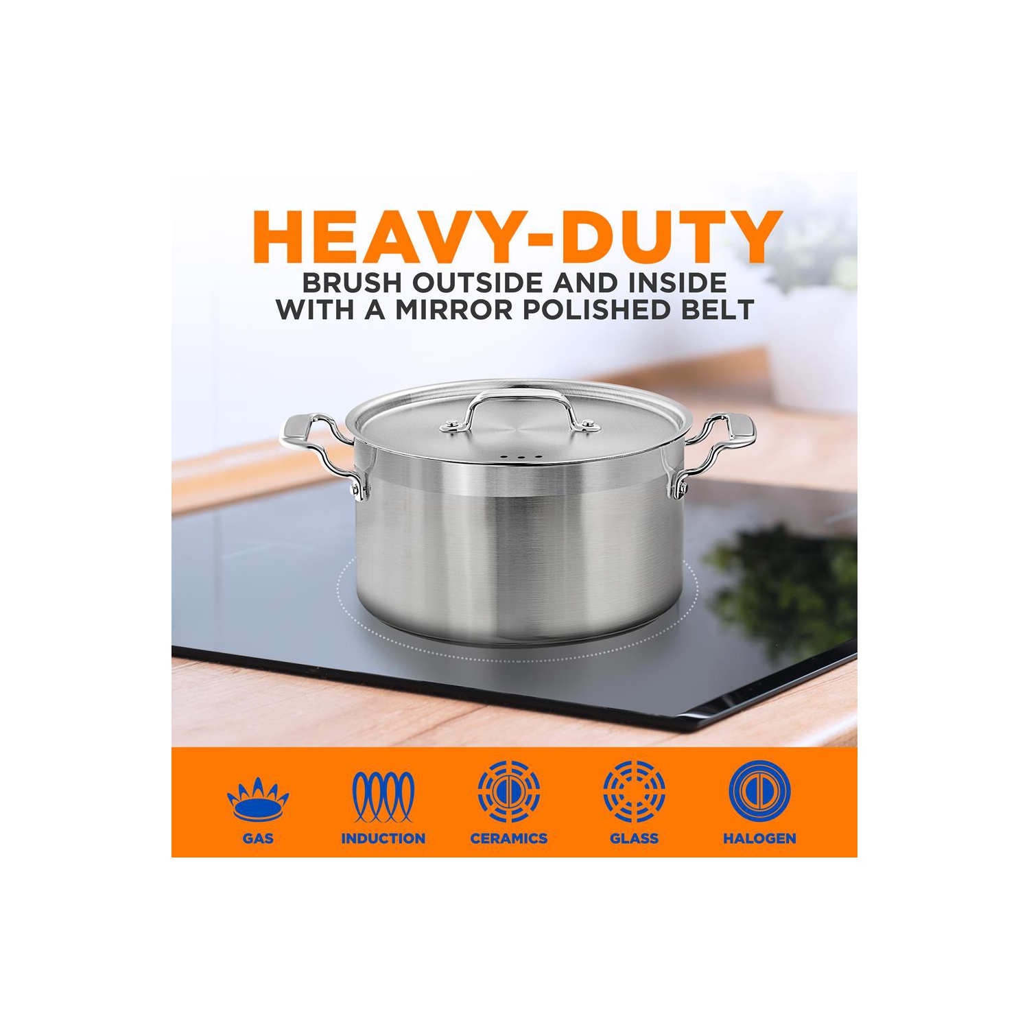 Stainless Steel Cookware Stock Pot - 5 Quart, Heavy Duty Induction Pot, Soup Pot With Stainless Steel Lid