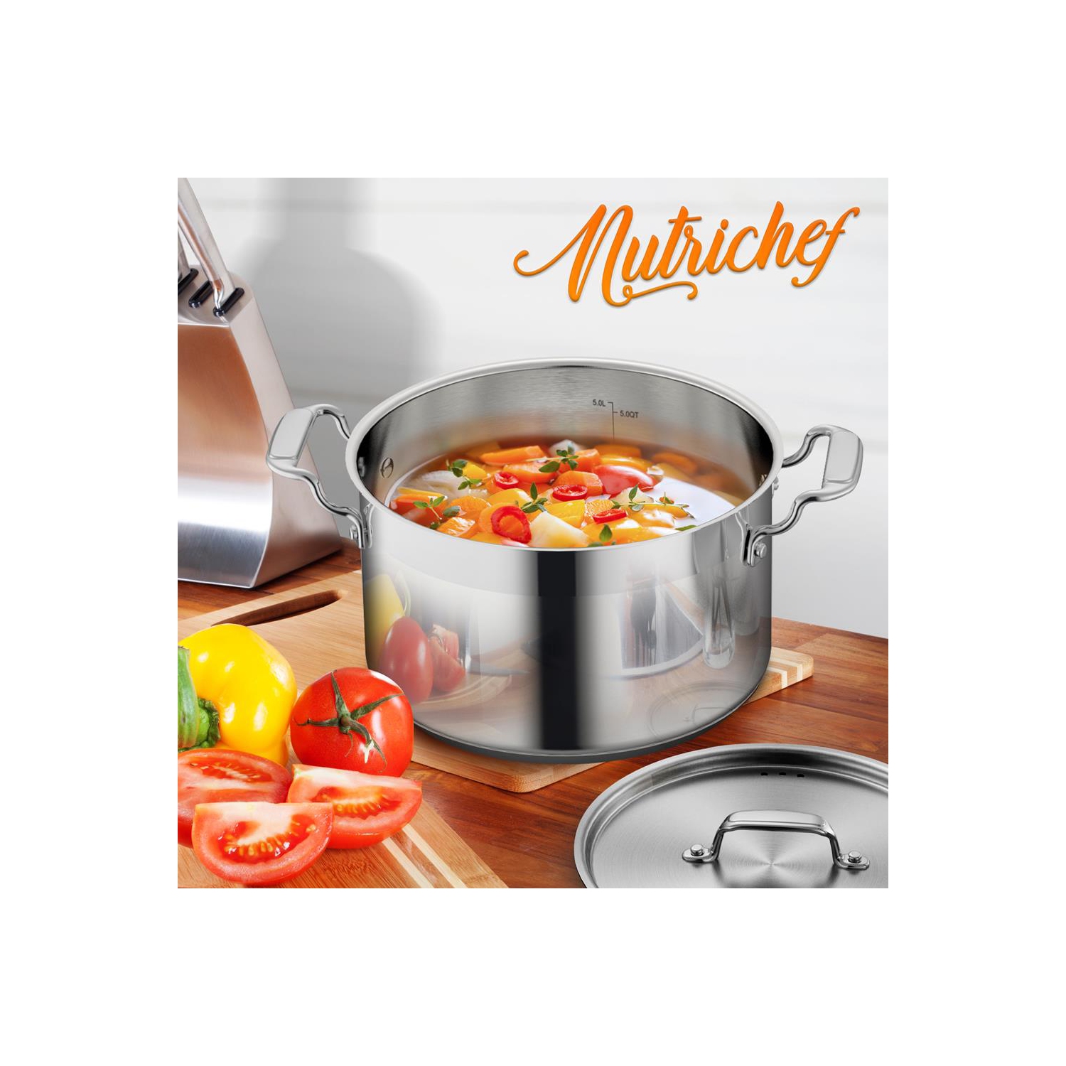Stainless Steel Cookware Stock Pot - 5 Quart, Heavy Duty Induction Pot, Soup Pot With Stainless Steel Lid