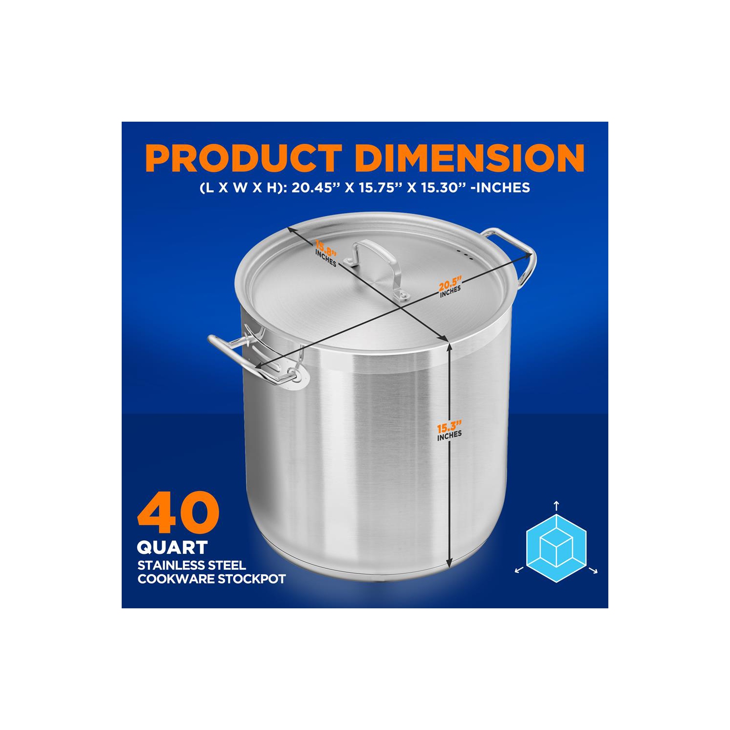 Marmite en acier inoxydable - 40 pintes, récipient à induction robuste, marmite à soupe avec couvercle en acier inoxydable