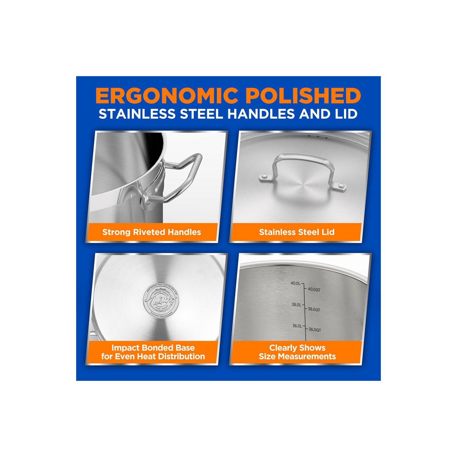 Marmite en acier inoxydable - 40 pintes, récipient à induction robuste, marmite à soupe avec couvercle en acier inoxydable