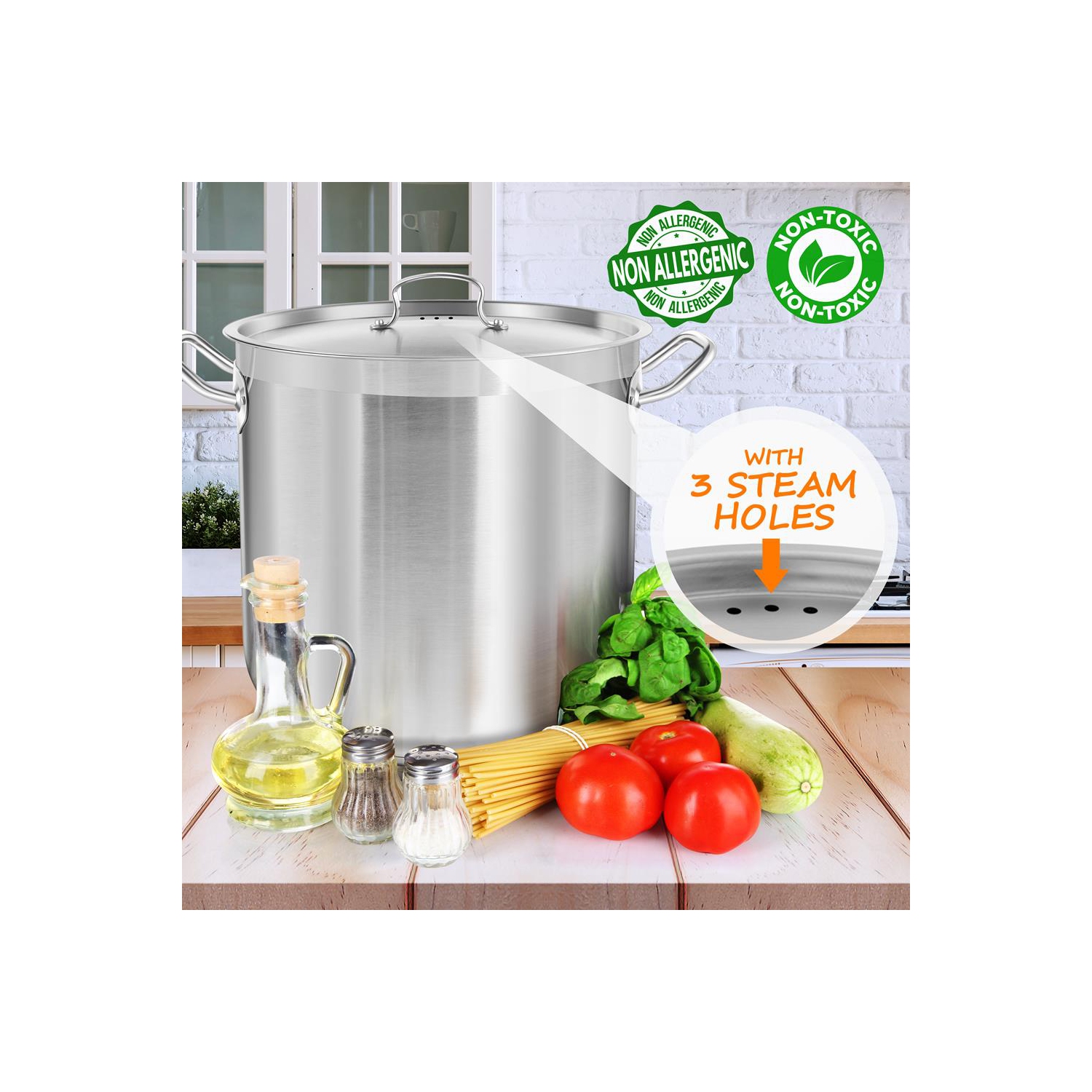 Marmite en acier inoxydable - 40 pintes, récipient à induction robuste, marmite à soupe avec couvercle en acier inoxydable