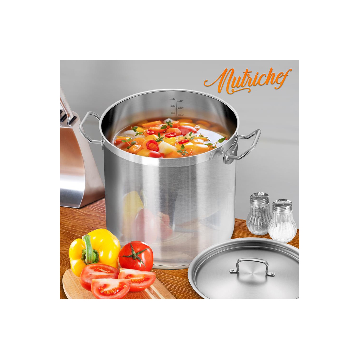 Marmite en acier inoxydable - 40 pintes, récipient à induction robuste, marmite à soupe avec couvercle en acier inoxydable