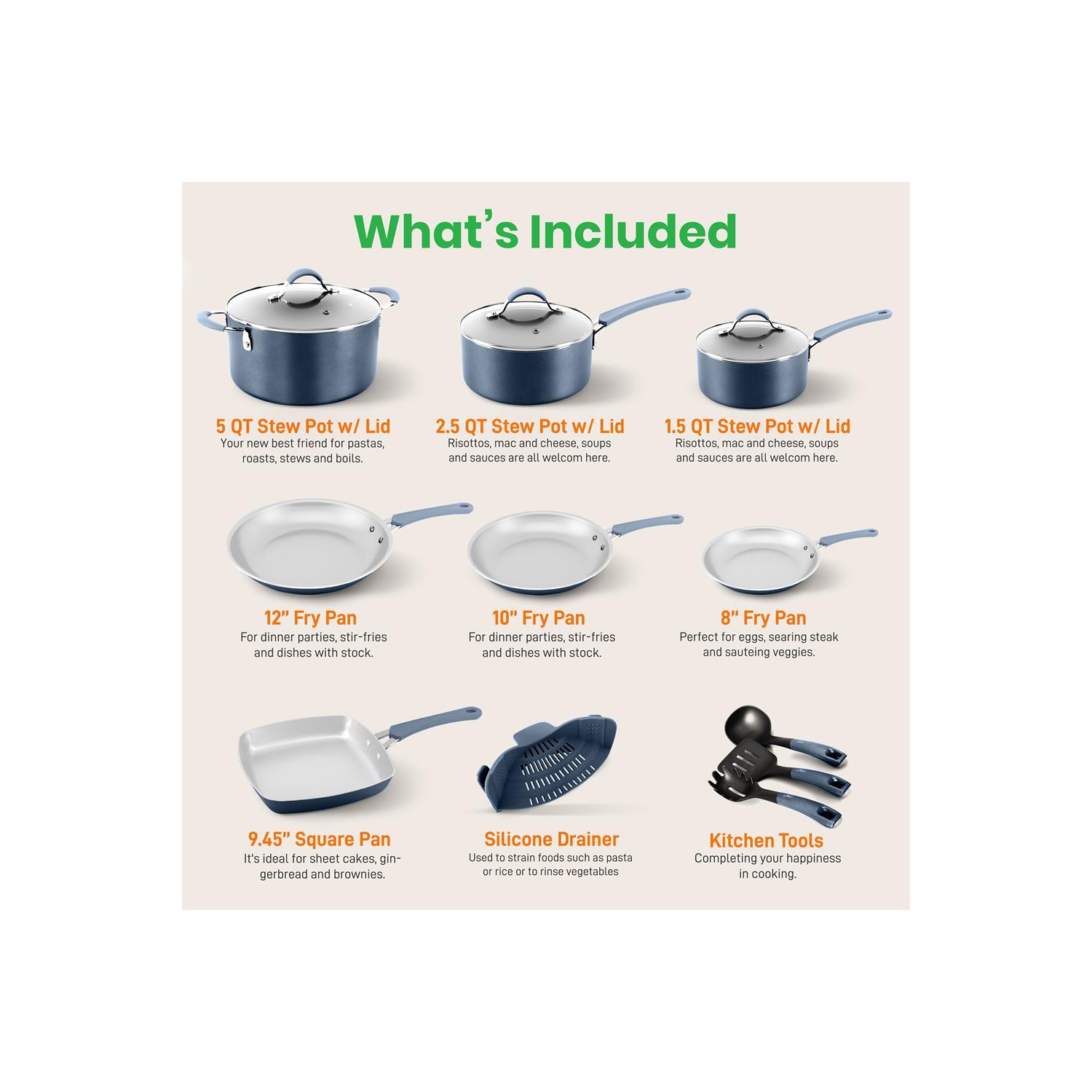 Kitchenware Pots & Pans Set – High-qualified Basic Kitchen Cookware Set, Non-Stick