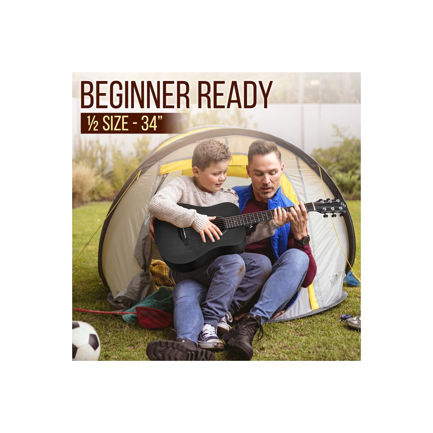 Guitare acoustique 6 cordes 34 po Beginners - guitare junior 1/2 avec trousse d'accessoires