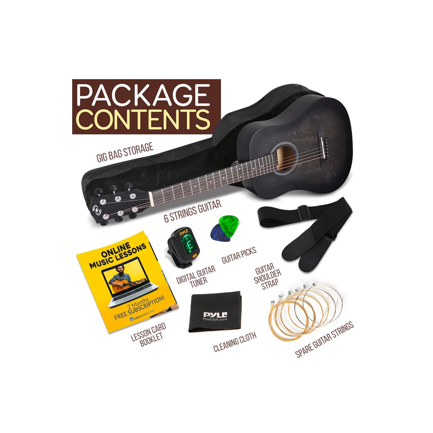 Guitare acoustique 6 cordes 34 po Beginners - guitare junior 1/2 avec trousse d'accessoires