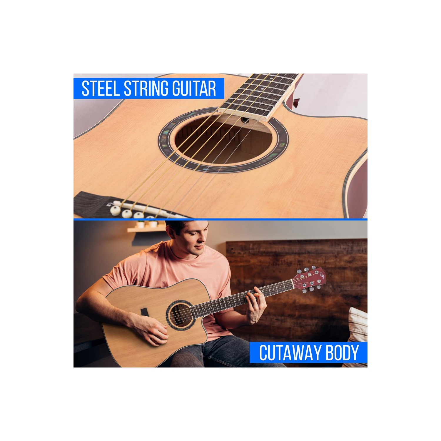Beginners 6-String Acoustic Guitar - 41" Cutaway Body with Accessory Kit