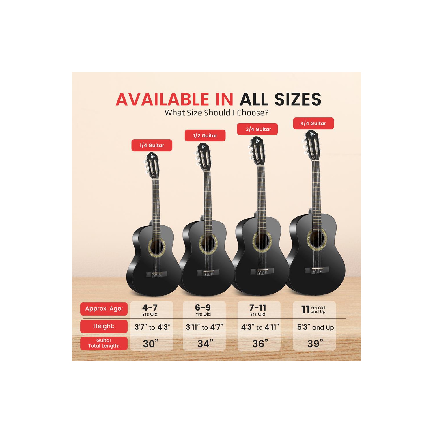 6-String Classic Nylon String Guitar, 30’’ Acoustic Junior Scale with Digital Tuner and Accessory Kit