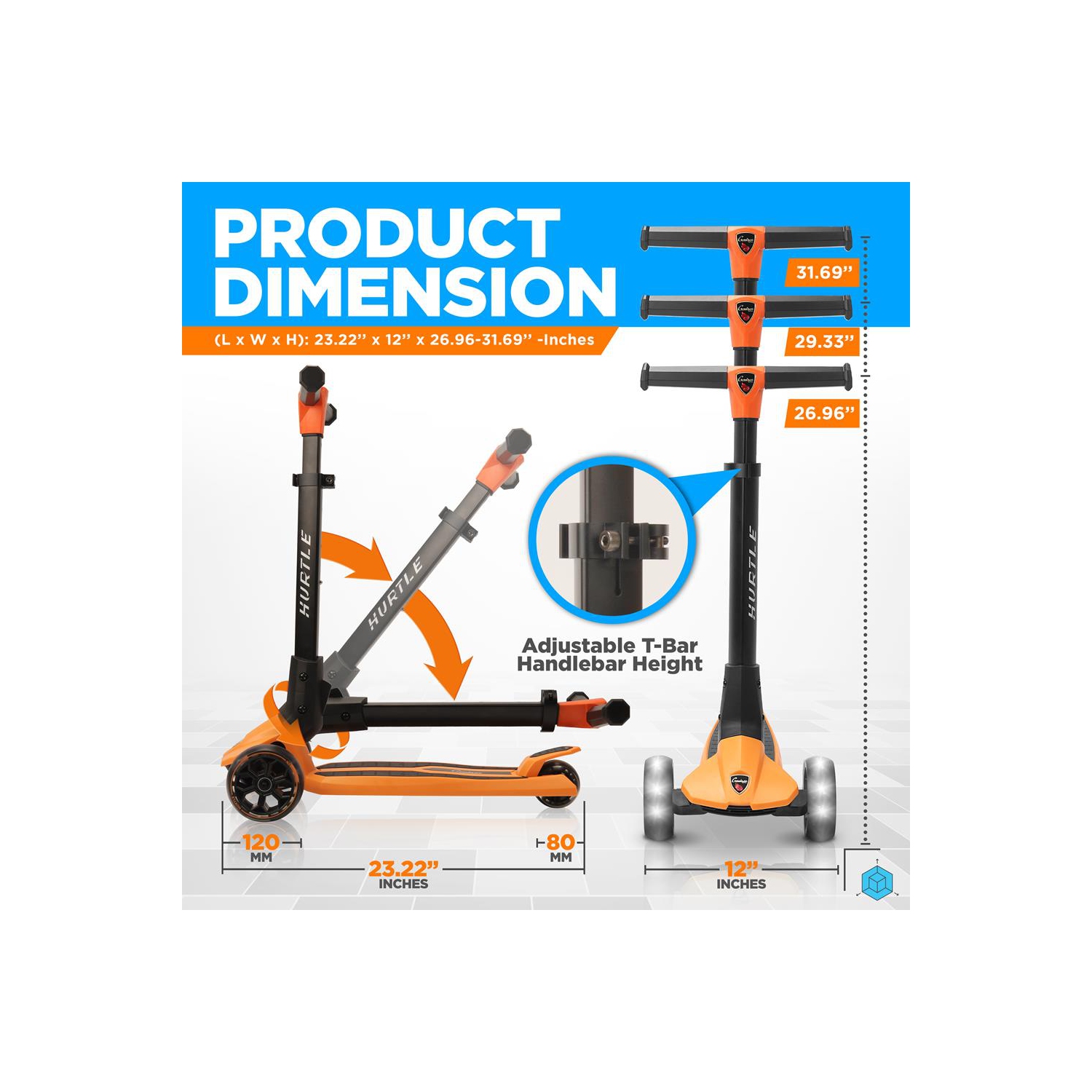 3-Wheel Foldable Kids Scooter - Child Toy Scooter with Built-in LED Wheel Lights, Easy Maneuvering Lean-to-Steer Technology