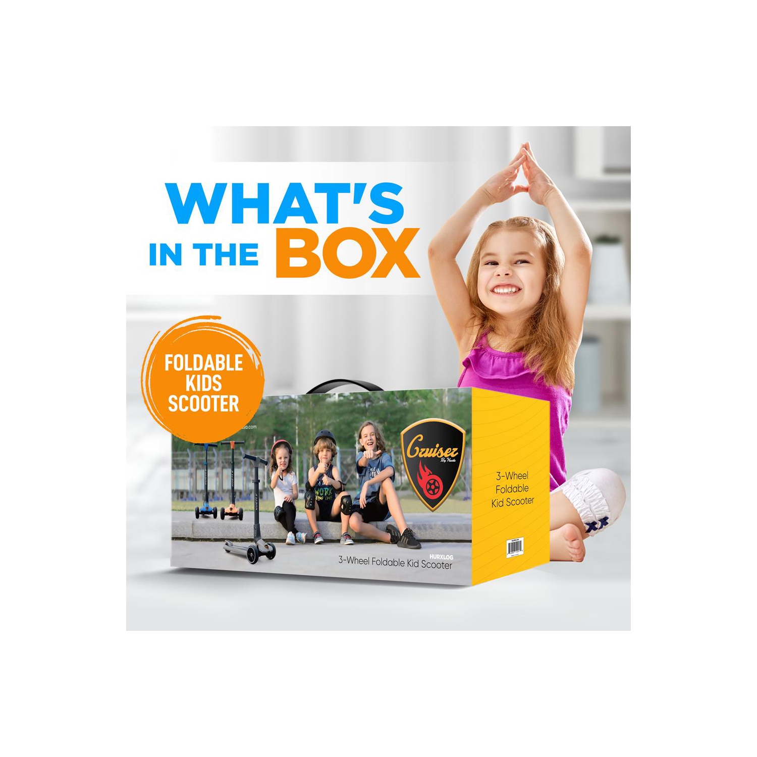 3-Wheel Foldable Kids Scooter - Child Toy Scooter with Built-in LED Wheel Lights, Easy Maneuvering Lean-to-Steer Technology