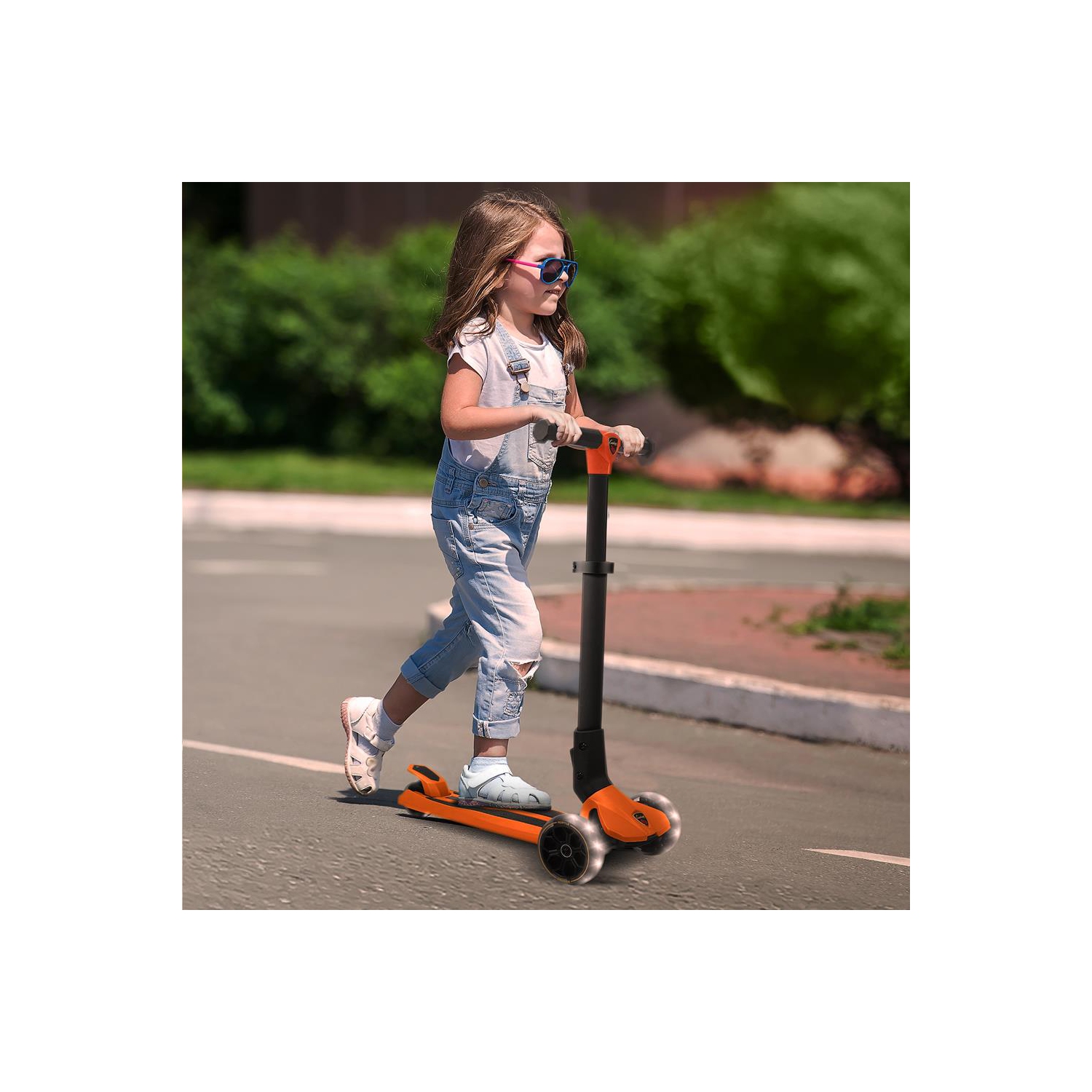 3-Wheel Foldable Kids Scooter - Child Toy Scooter with Built-in LED Wheel Lights, Easy Maneuvering Lean-to-Steer Technology