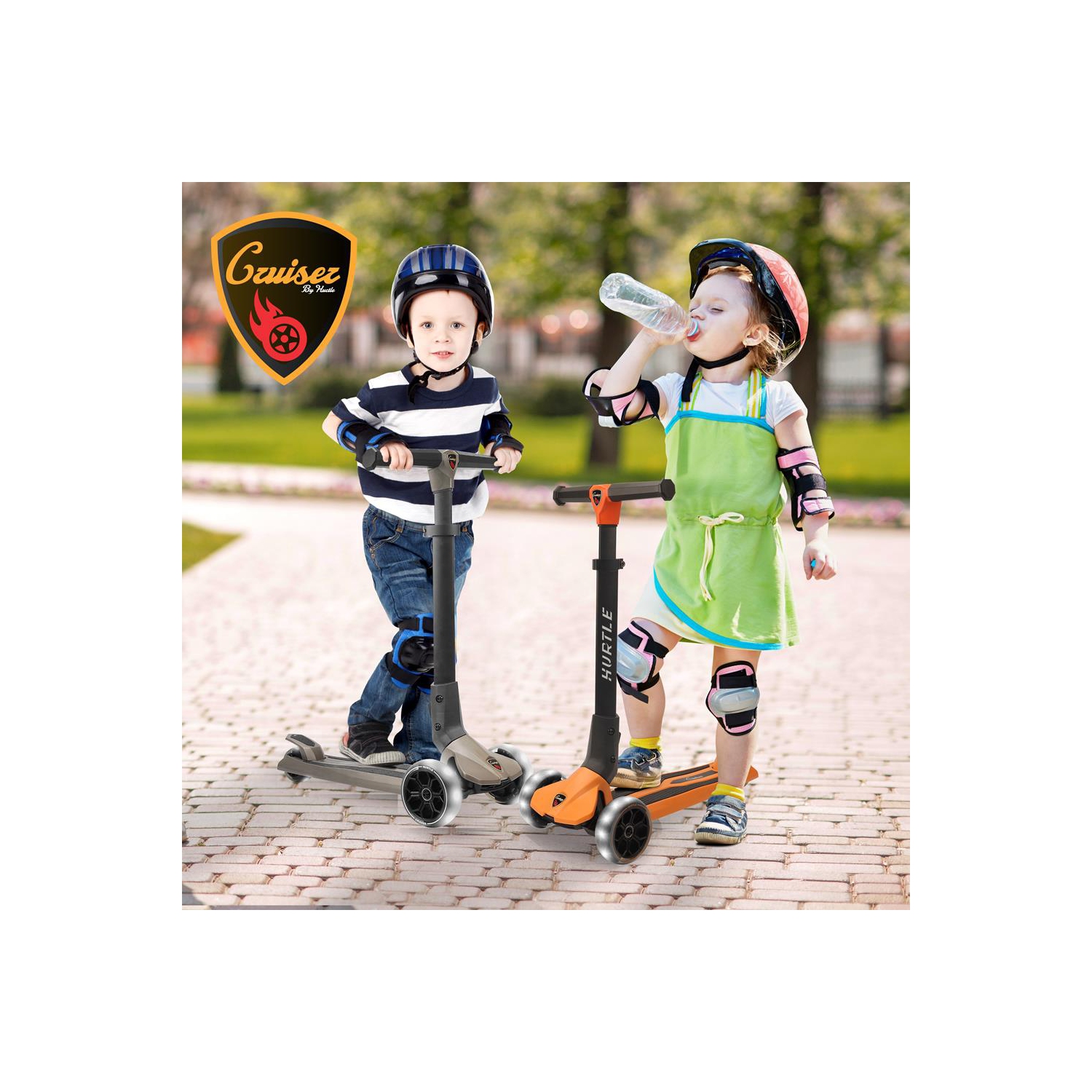 3-Wheel Foldable Kids Scooter - Child Toy Scooter with Built-in LED Wheel Lights, Easy Maneuvering Lean-to-Steer Technology