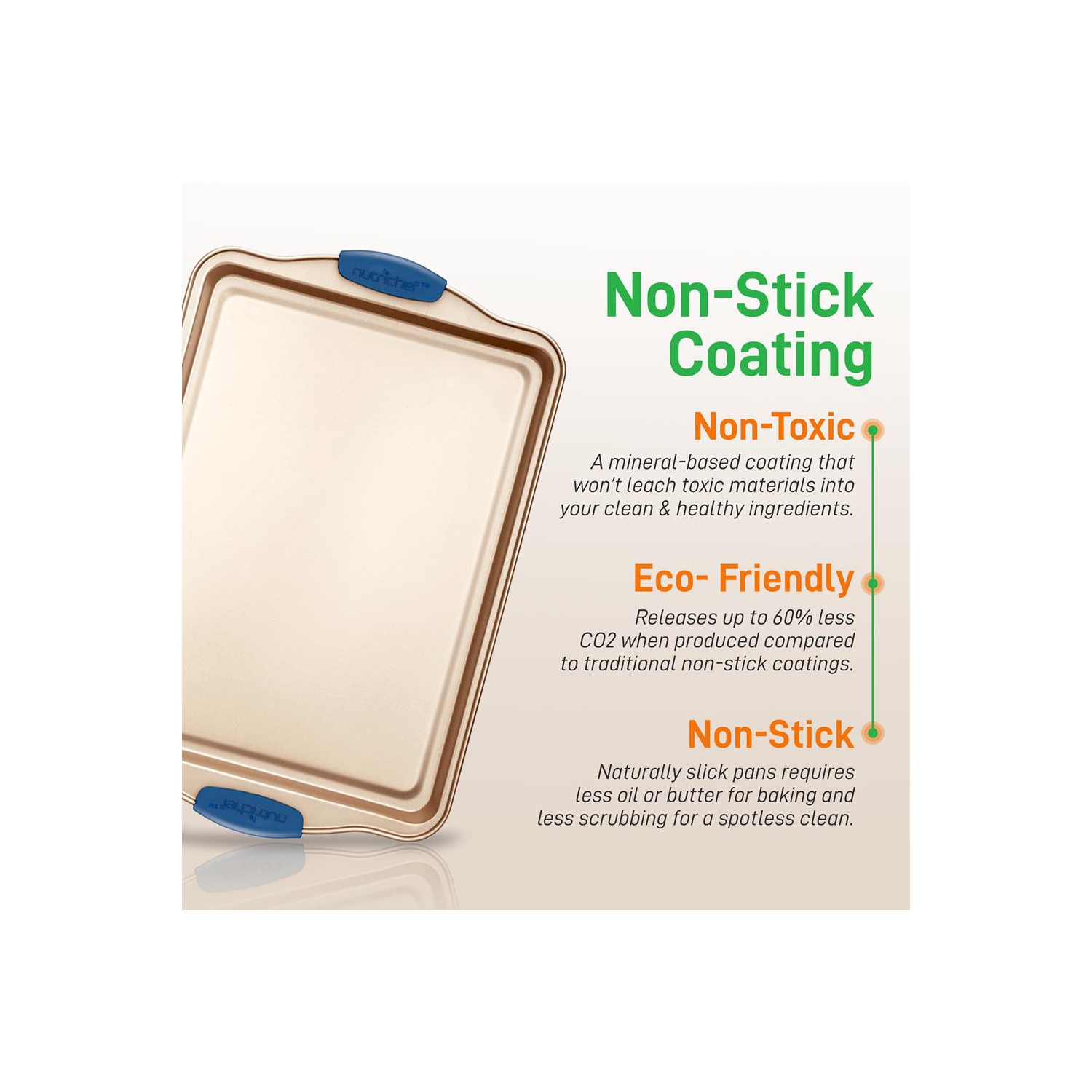 Kitchen Oven Baking Pans - Deluxe Nonstick Gold Coating Inside and outside Carbon Steel Bakeware Set With Blue Silicone Handles