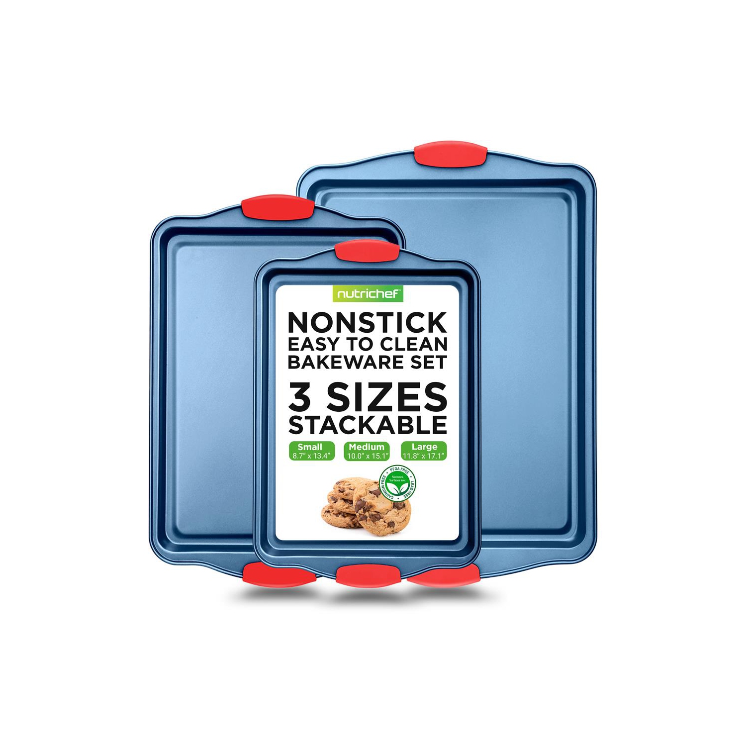 Moules de cuisson de four de cuisine - revêtement antiadhésif bleu de luxe à l'intérieur et à l'extérieur en acier au carbone avec poignées en