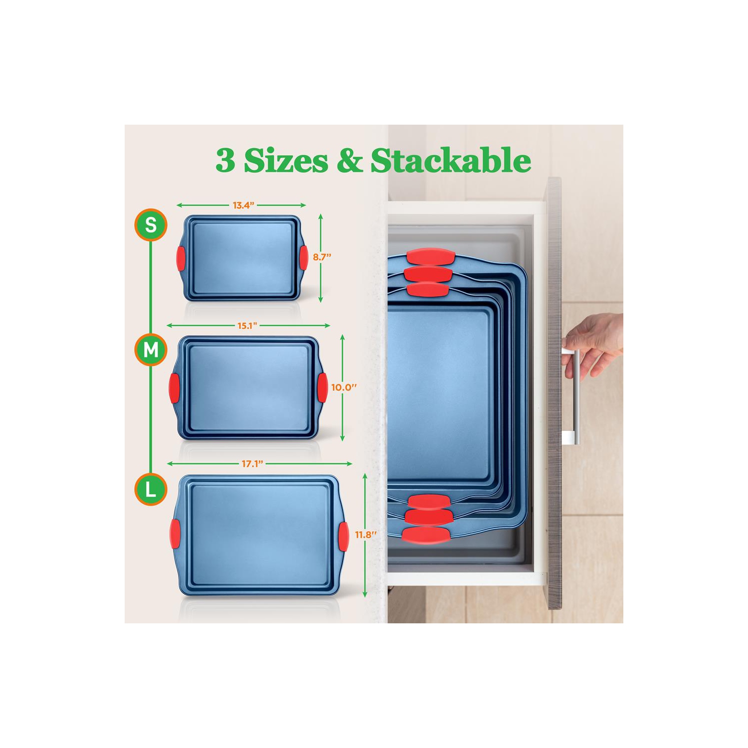 Moules de cuisson de four de cuisine - revêtement antiadhésif bleu de luxe à l'intérieur et à l'extérieur en acier au carbone avec poignées en